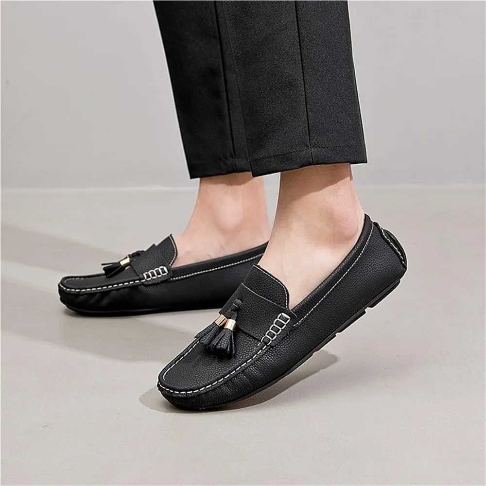 Mens Tassel Loafers Slip On Round Toe Moccasins Driving Shoes Lightweight Flat Heel Flexible Comfortable Outdoor Casual