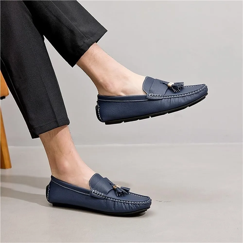 Mens Tassel Loafers Slip On Round Toe Moccasins Driving Shoes Lightweight Flat Heel Flexible Comfortable Outdoor Casual