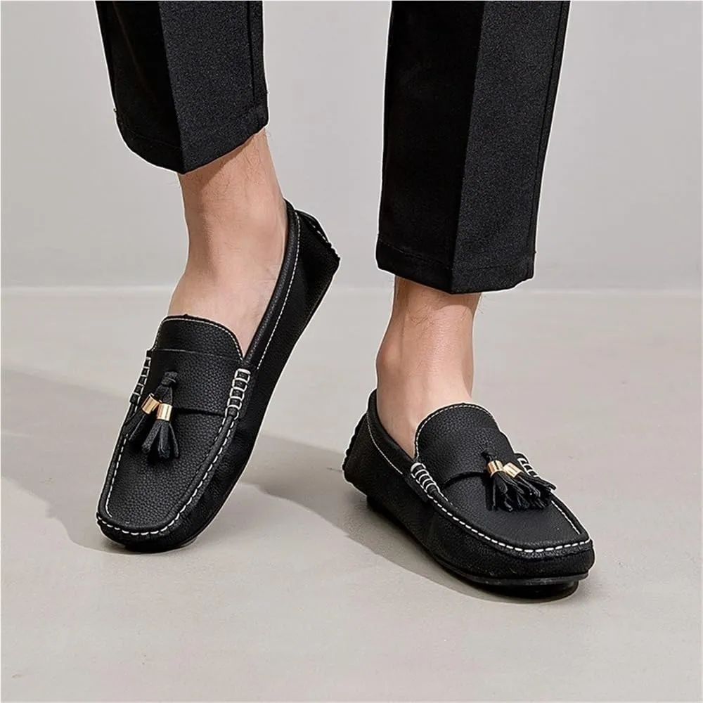 Mens Tassel Loafers Slip On Round Toe Moccasins Driving Shoes Lightweight Flat Heel Flexible Comfortable Outdoor Casual