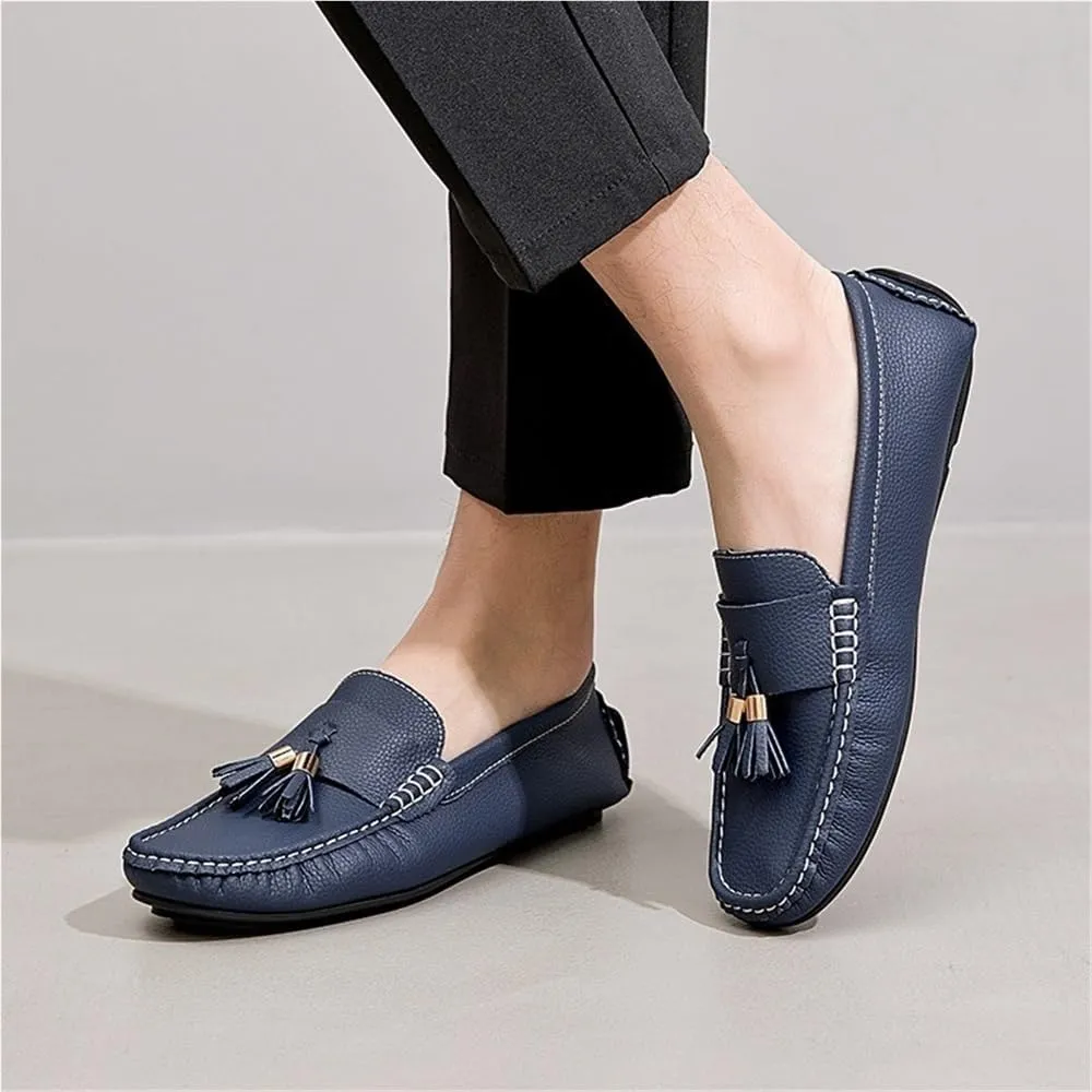 Mens Tassel Loafers Slip On Round Toe Moccasins Driving Shoes Lightweight Flat Heel Flexible Comfortable Outdoor Casual