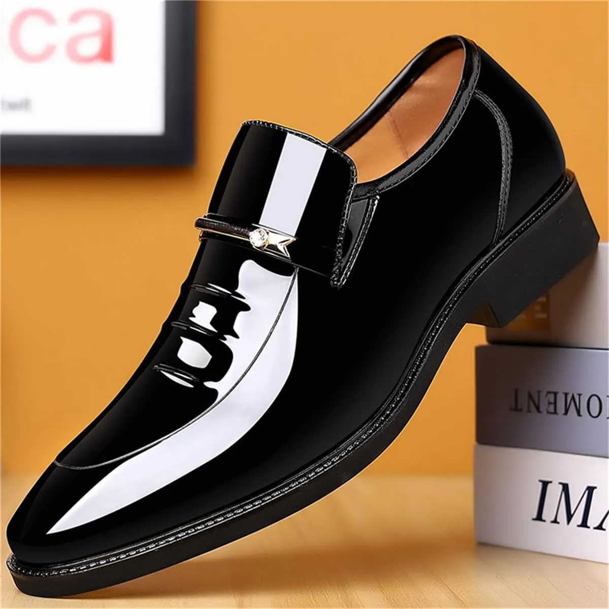 Men's Vintage Patent Leather Dress Loafers Formal Shoes Business Slip On Tuxedo Suit Shoes for Mens Black