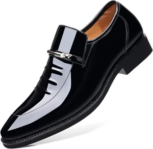 Men's Vintage Patent Leather Dress Loafers Formal Shoes Business Slip On Tuxedo Suit Shoes for Mens Black