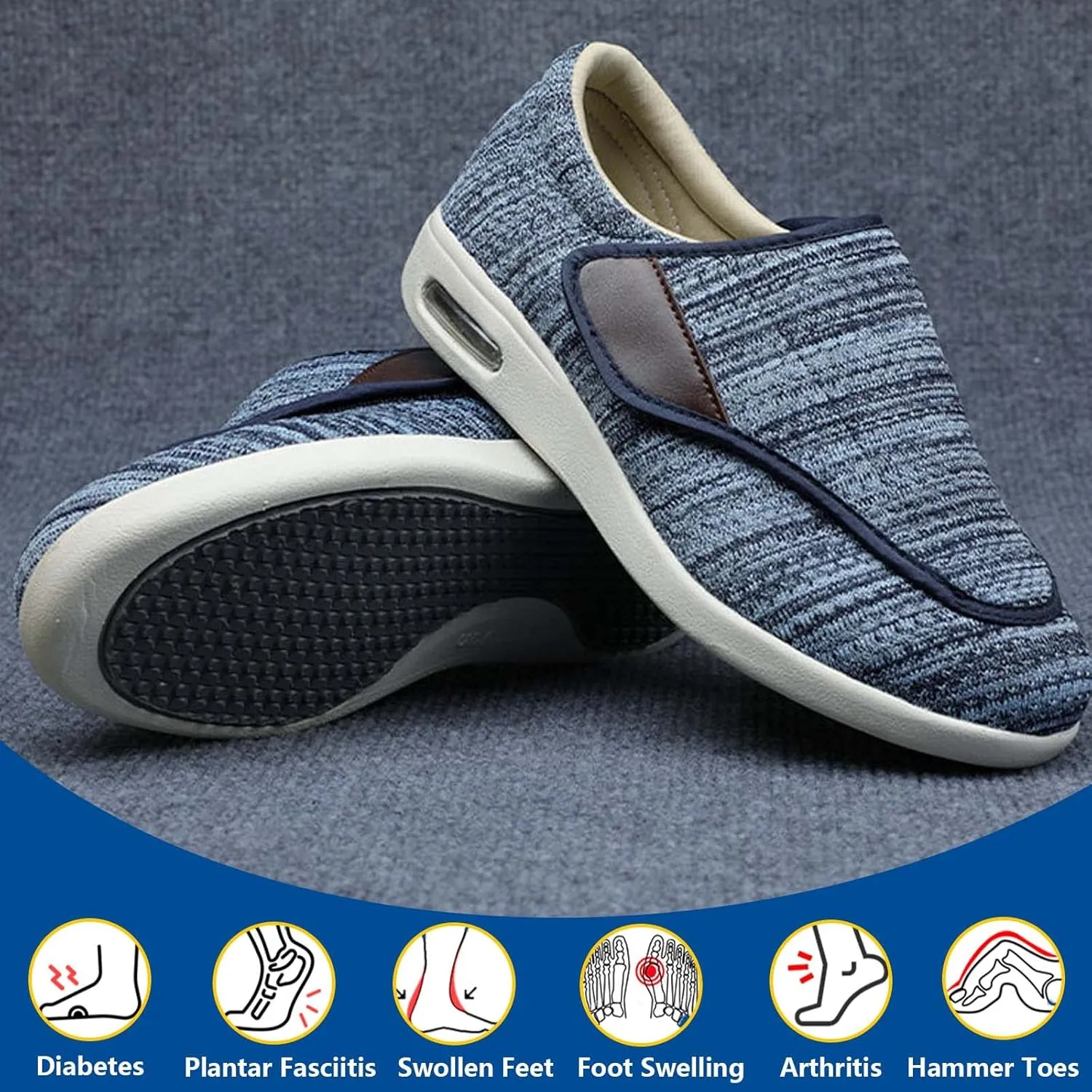 Men's Wide Width Shoes with Adjustable Closure Lightweight,with Removable Memory Foam Insoles Lightweight for Seniors Swollen Feet Men 7.5/Women 9