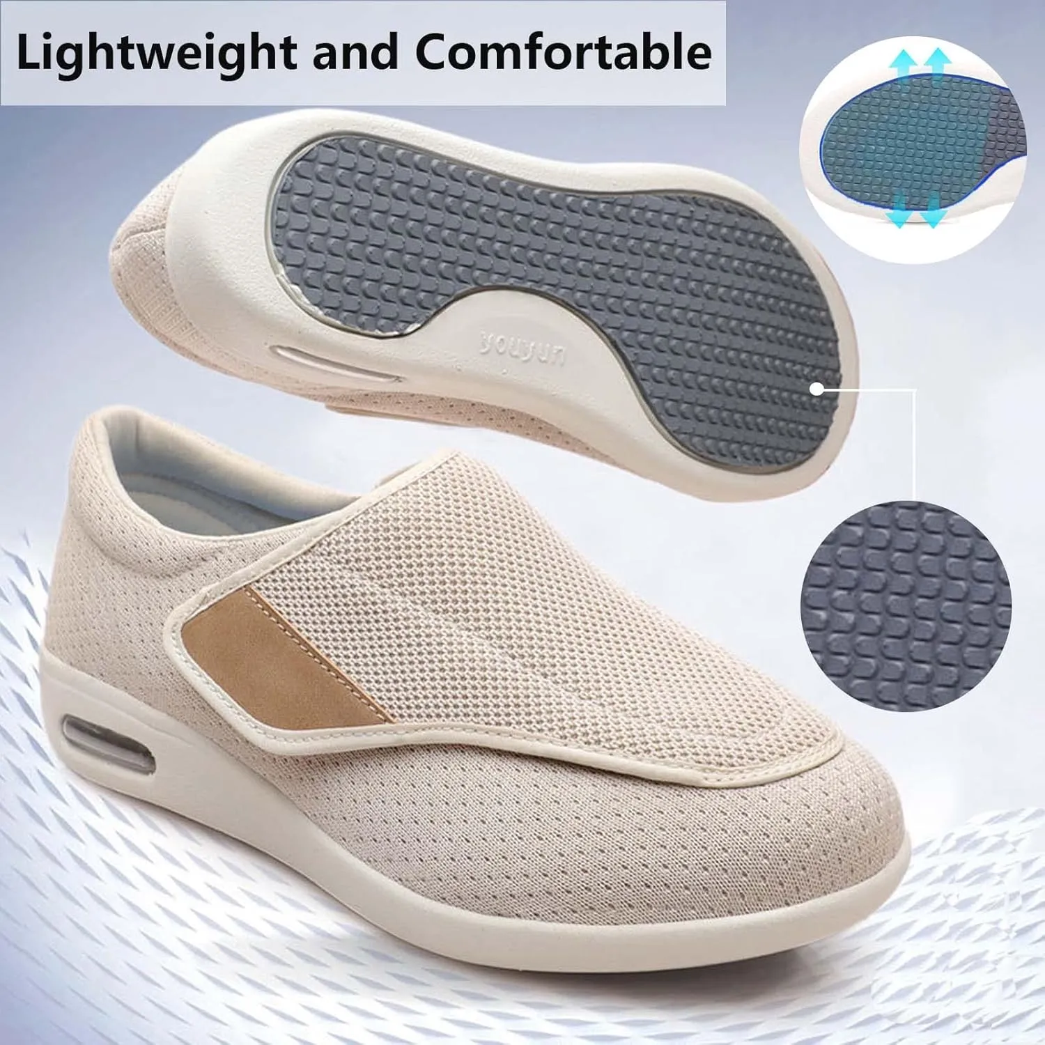 Men's Wide Width Shoes with Adjustable Closure Lightweight,with Removable Memory Foam Insoles Lightweight for Seniors Swollen Feet Men 7.5/Women 9