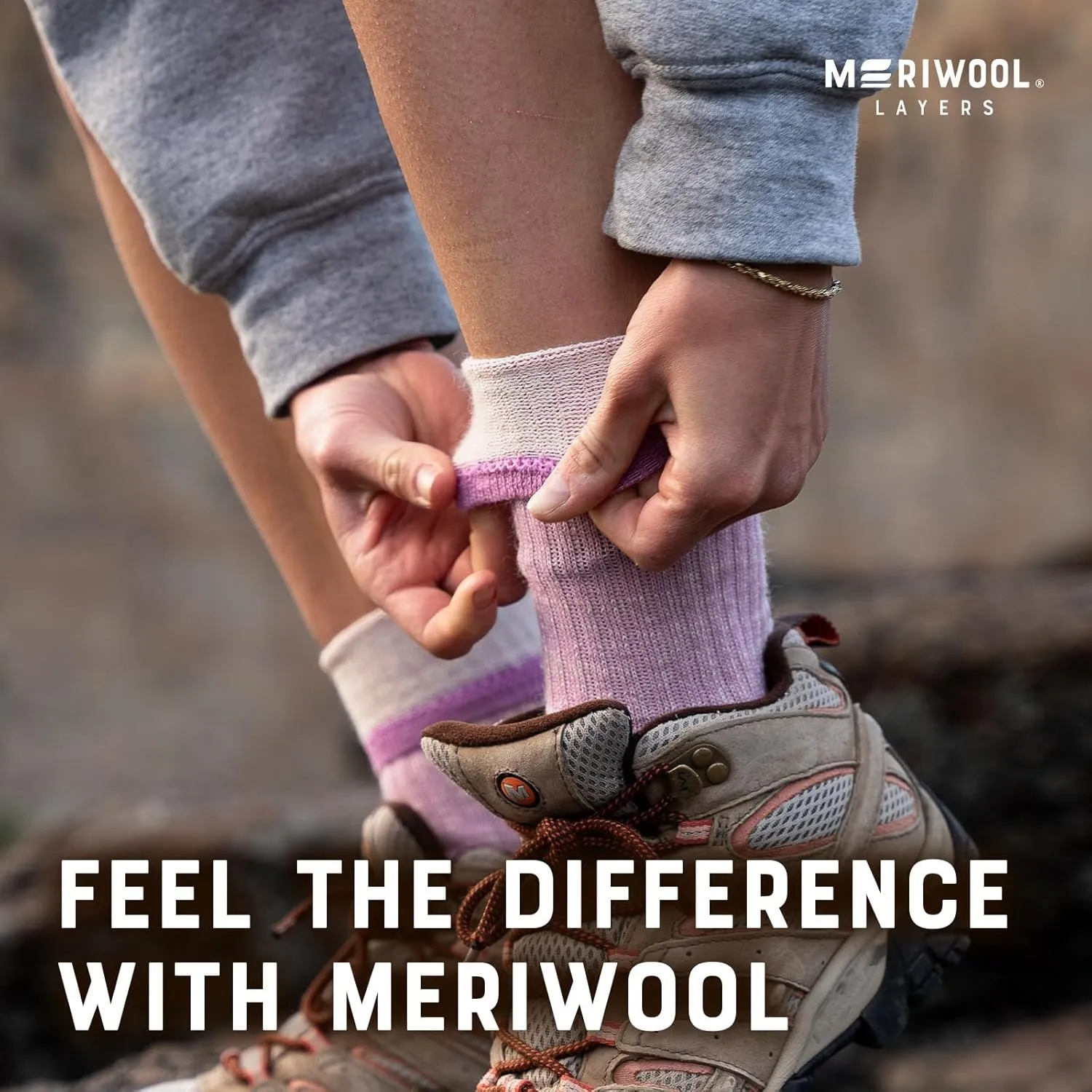 MERIWOOL Merino Wool Lightweight Hiking Socks, 3 Pairs Cushioned & Odor Resistant Outdoor Crew Socks for Men and Women