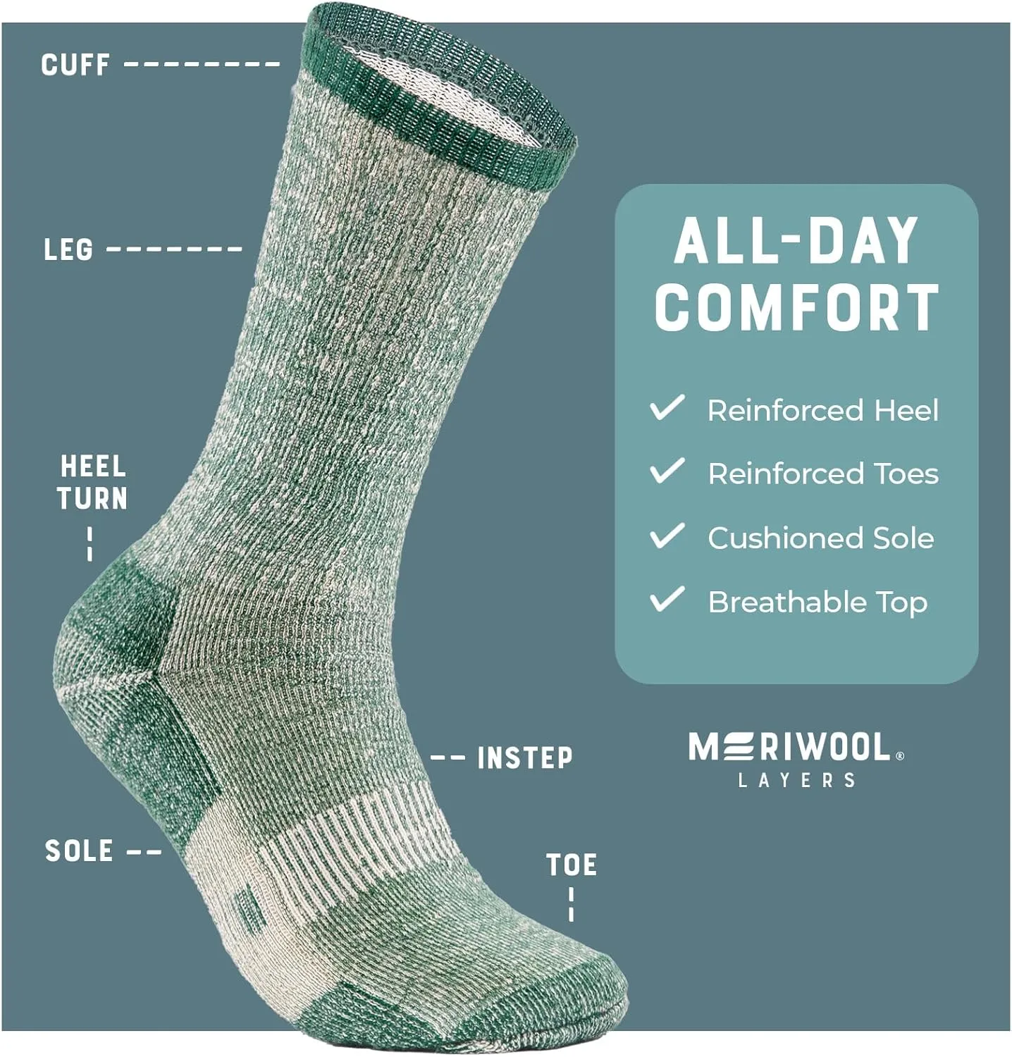MERIWOOL Merino Wool Lightweight Hiking Socks, 3 Pairs Cushioned & Odor Resistant Outdoor Crew Socks for Men and Women