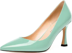 MERRORI Women's Heels Slip On Dress Patent Dating Solid Pointed Toe Stiletto High Heel Pumps Shoes 3.3 Inch