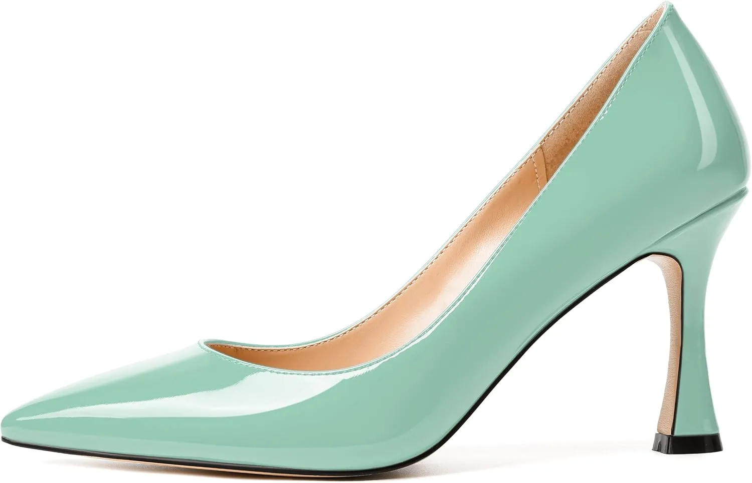 MERRORI Women's Heels Slip On Dress Patent Dating Solid Pointed Toe Stiletto High Heel Pumps Shoes 3.3 Inch