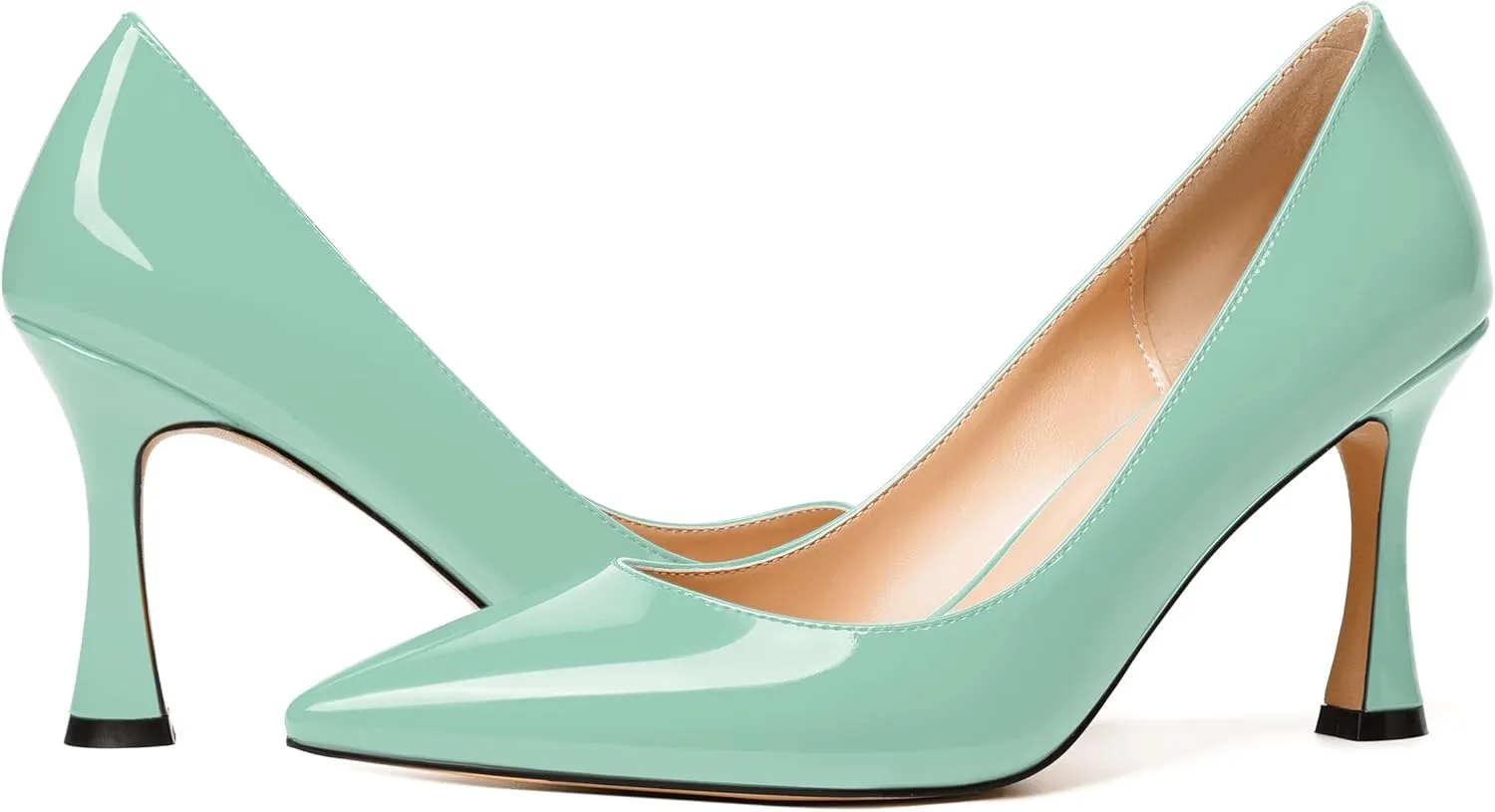 MERRORI Women's Heels Slip On Dress Patent Dating Solid Pointed Toe Stiletto High Heel Pumps Shoes 3.3 Inch