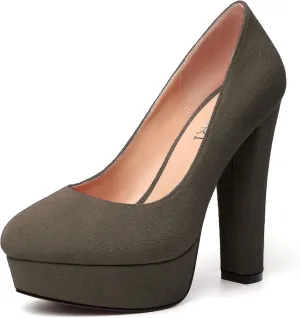 MERRORI Womens Round Toe Platform Party Suede Slip On Sexy Solid Chunky Super Super High Heel Pumps Shoes 5 Inch