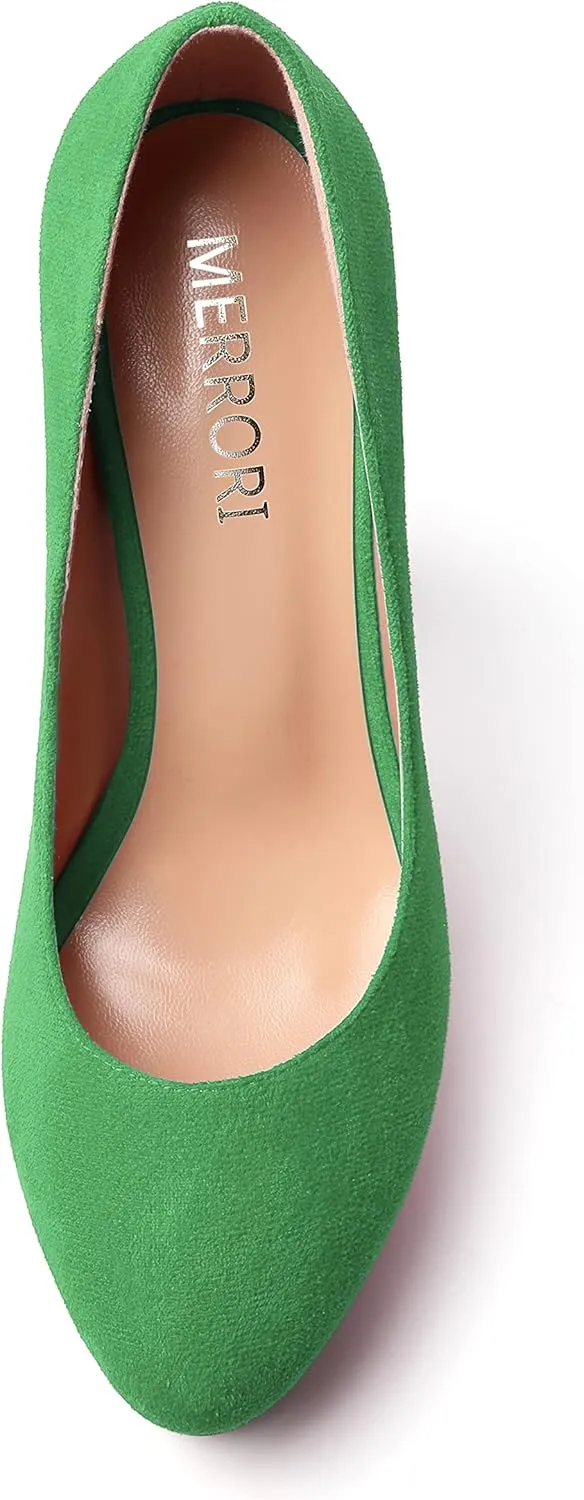 MERRORI Womens Round Toe Platform Party Suede Slip On Sexy Solid Chunky Super Super High Heel Pumps Shoes 5 Inch