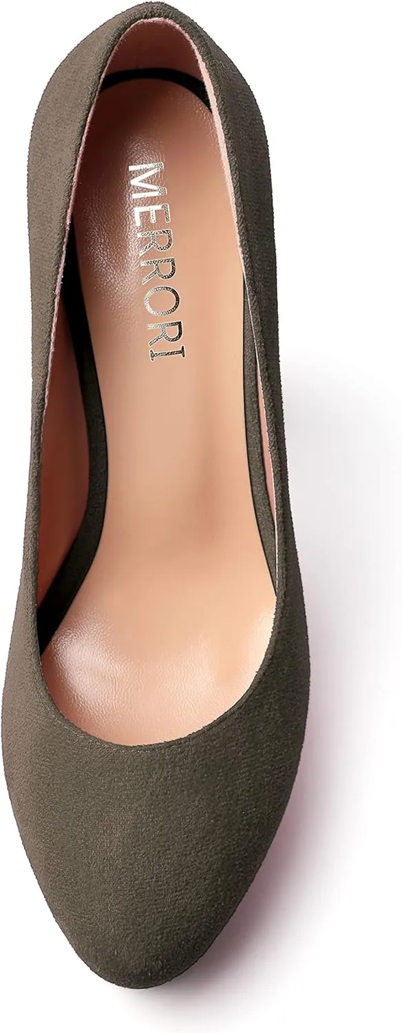 MERRORI Womens Round Toe Platform Party Suede Slip On Sexy Solid Chunky Super Super High Heel Pumps Shoes 5 Inch