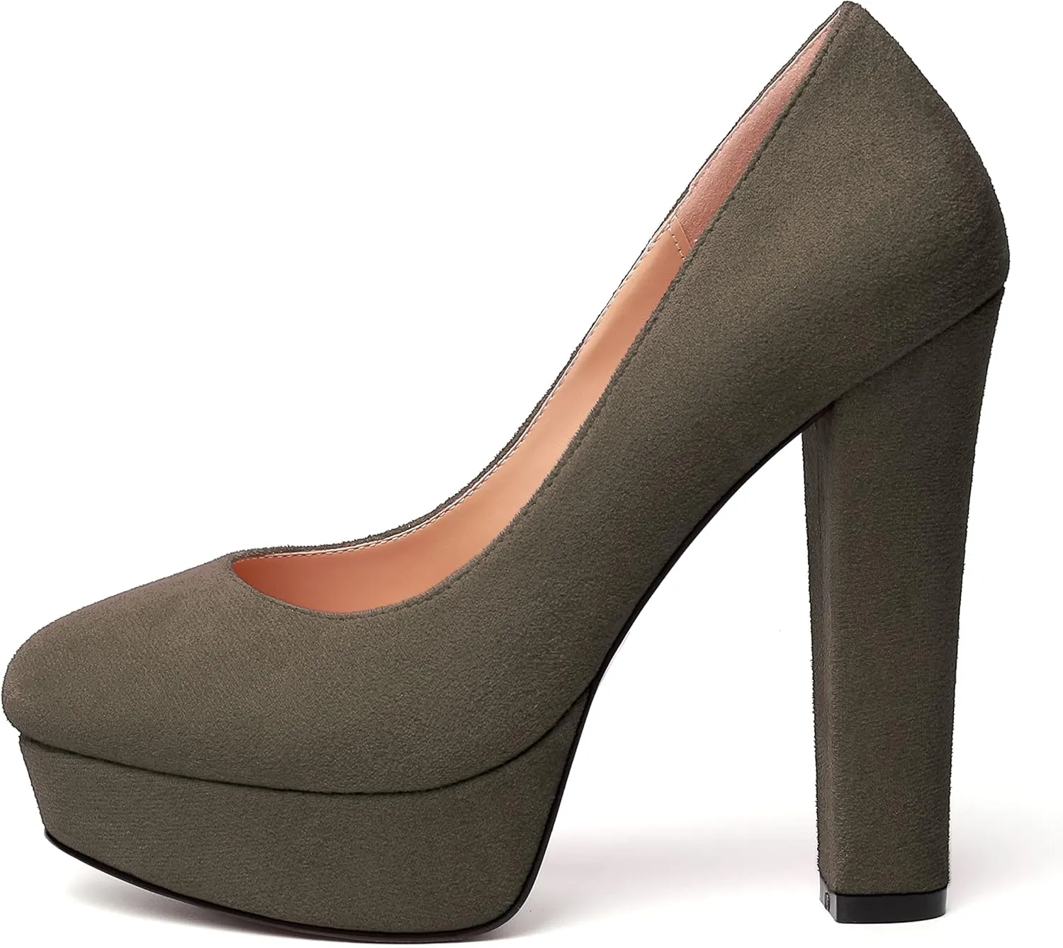 MERRORI Womens Round Toe Platform Party Suede Slip On Sexy Solid Chunky Super Super High Heel Pumps Shoes 5 Inch