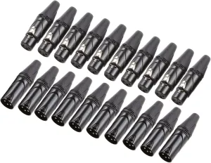 MFL. 3-Pin XLR Cable Connector Male and Female with Nickel Housing and Silver Contacts Mic Cable Plug Connector Audio Socket, Black, 10 Pairs
