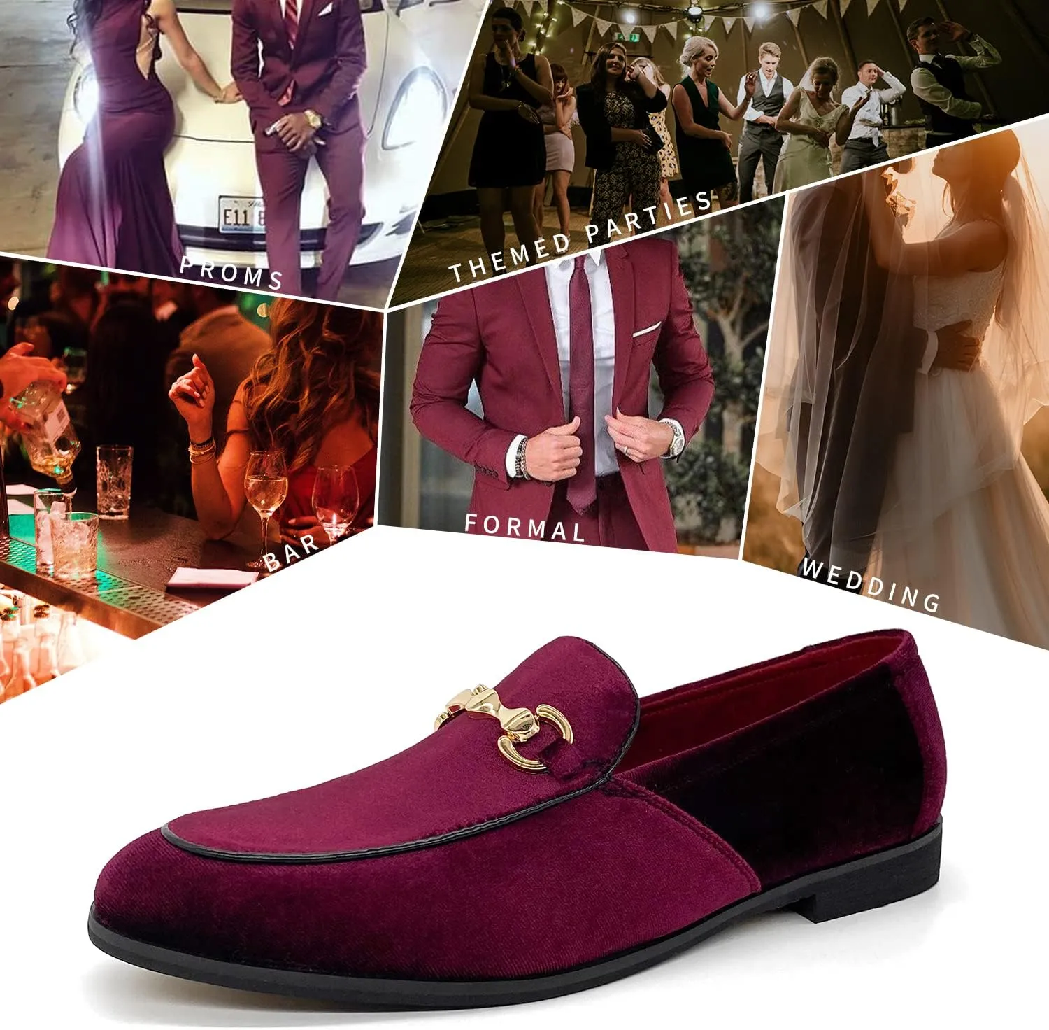 MHB Men's Multiple Colors Velvet Loafer Slip-on Tuxedo Dress Shoes Glitter Suede Smoking Slipper
