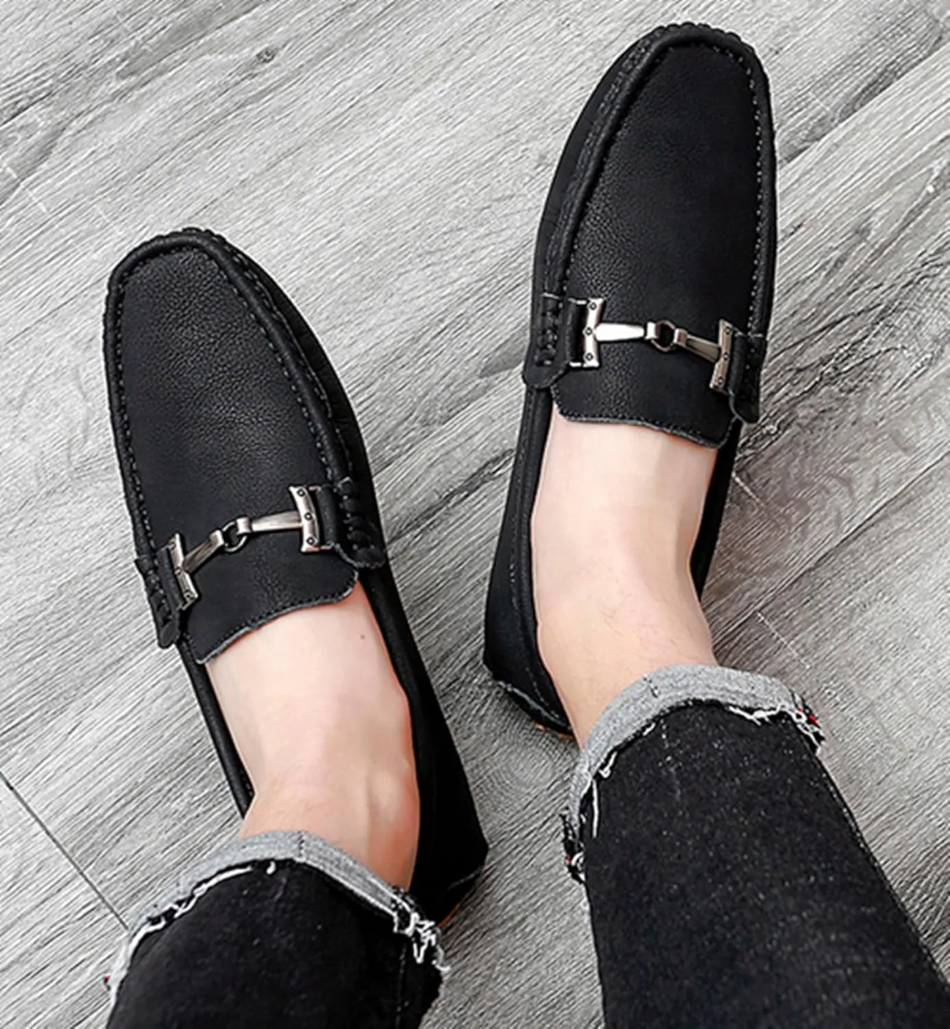Minishion Comfortable Dress Loafers for Men with Buckle Summer Casual Shoes YY005
