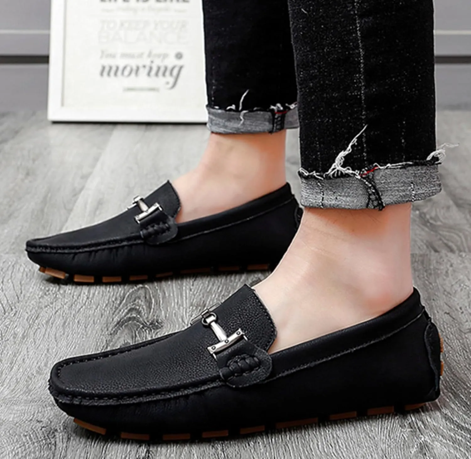 Minishion Comfortable Dress Loafers for Men with Buckle Summer Casual Shoes YY005