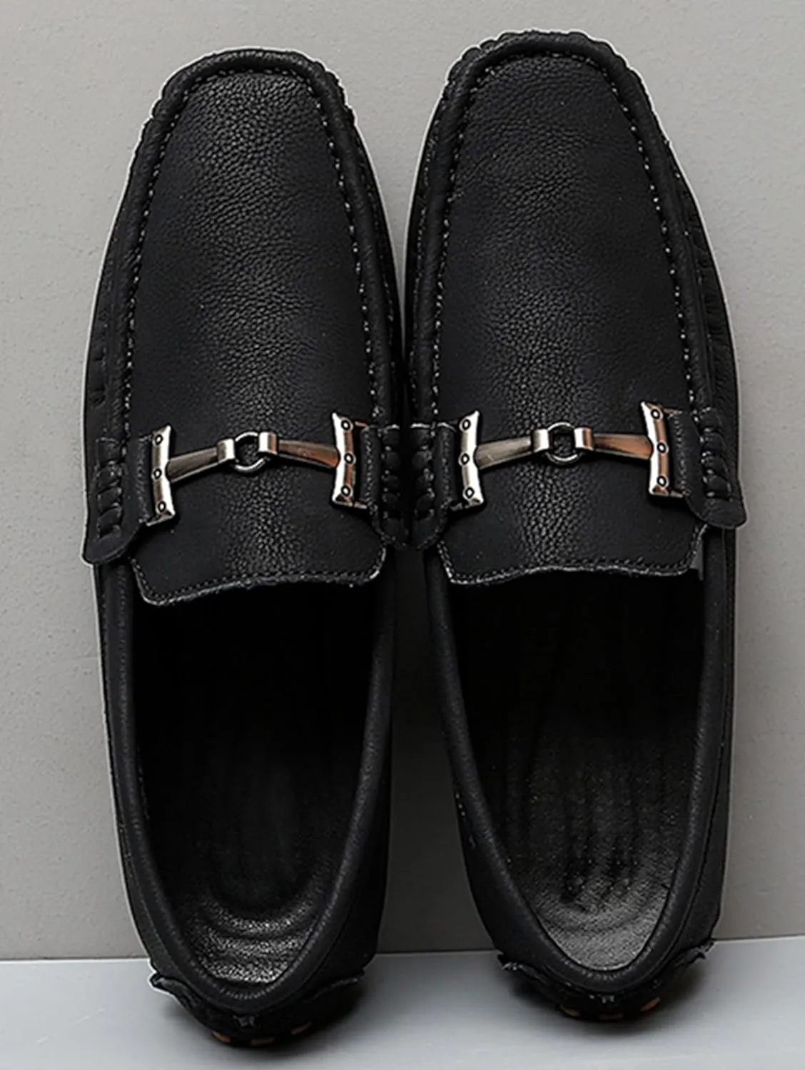 Minishion Comfortable Dress Loafers for Men with Buckle Summer Casual Shoes YY005
