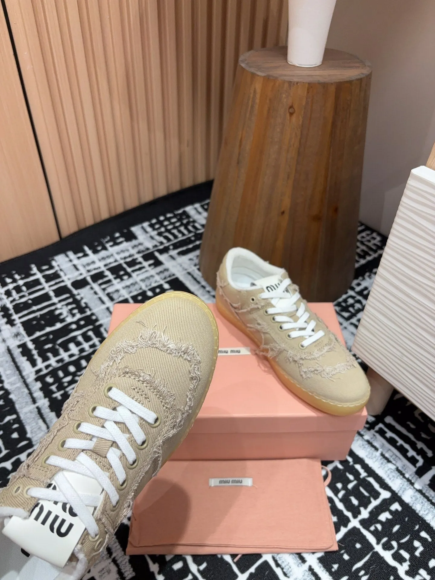 Miu Sneakers In Light Brown Fabric