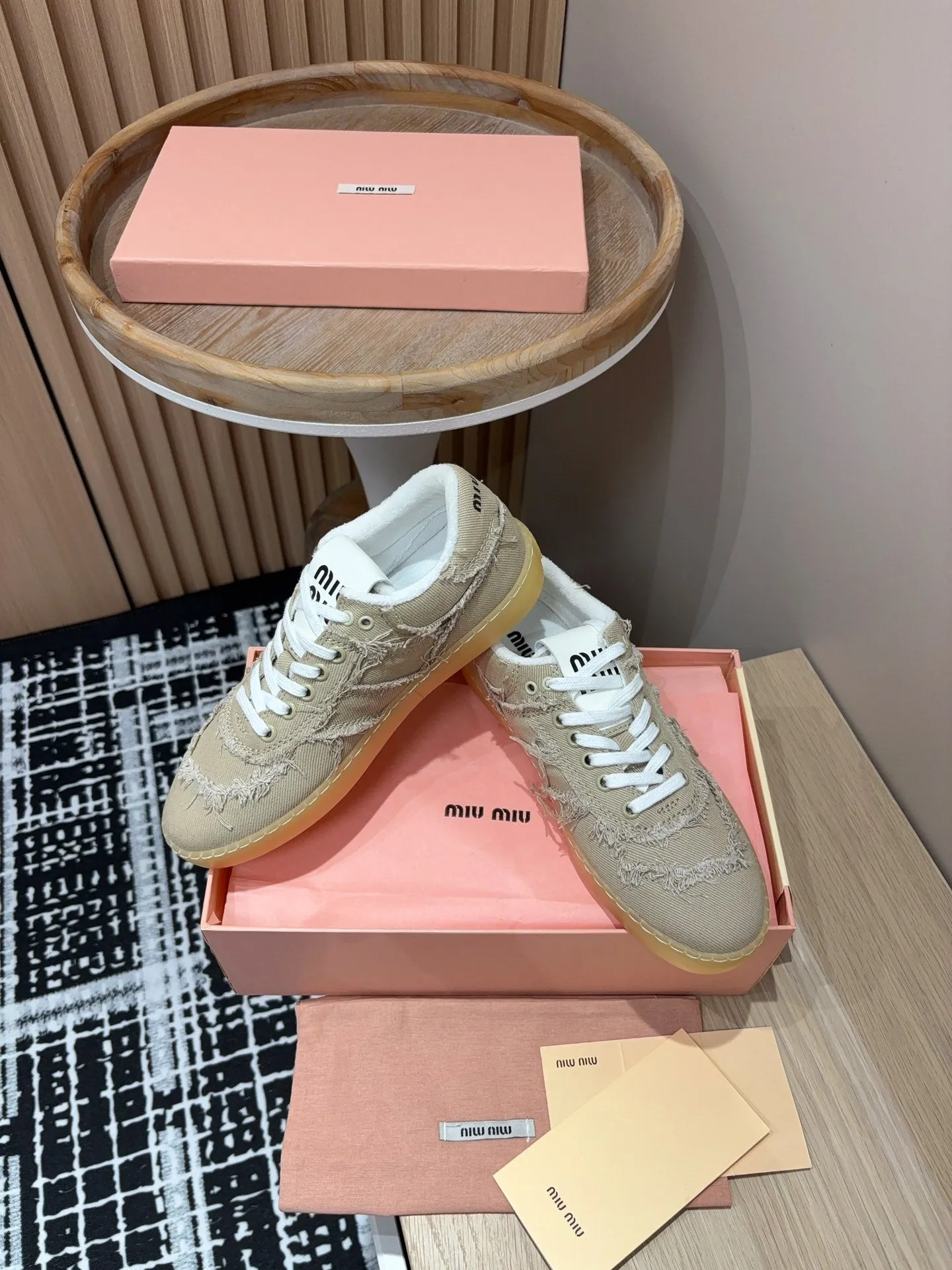 Miu Sneakers In Light Brown Fabric
