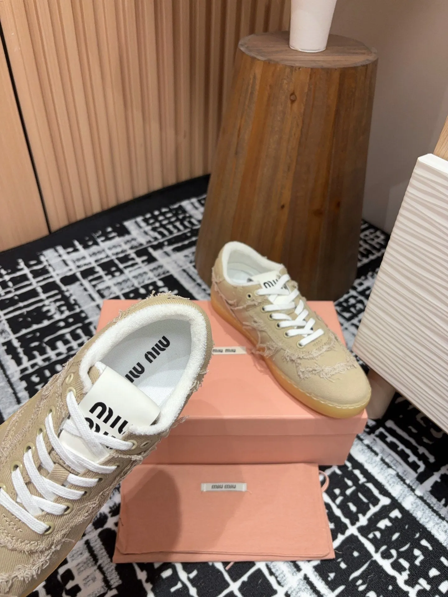 Miu Sneakers In Light Brown Fabric