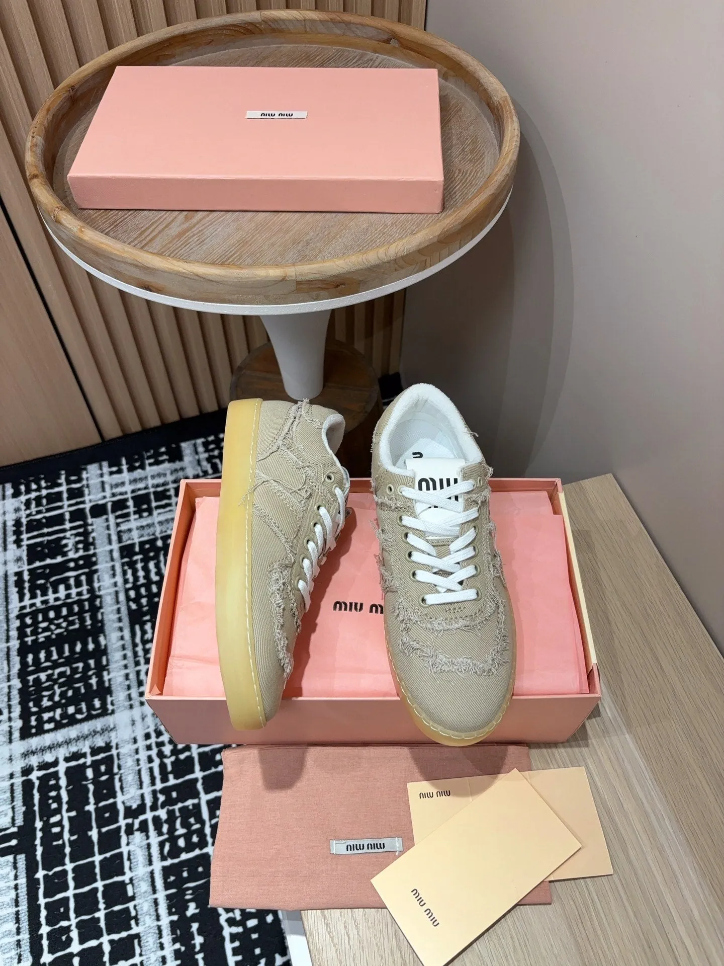 Miu Sneakers In Light Brown Fabric