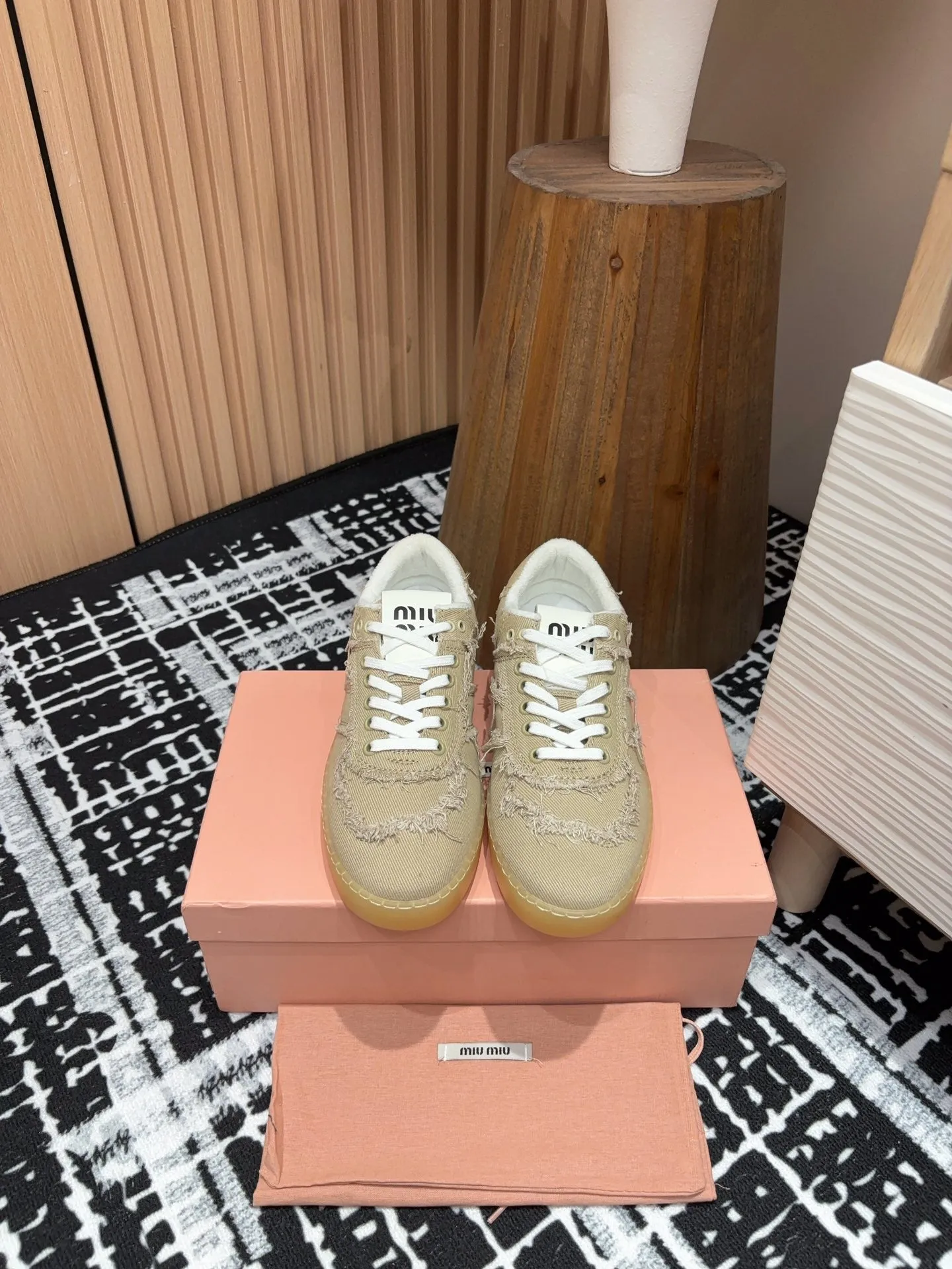 Miu Sneakers In Light Brown Fabric