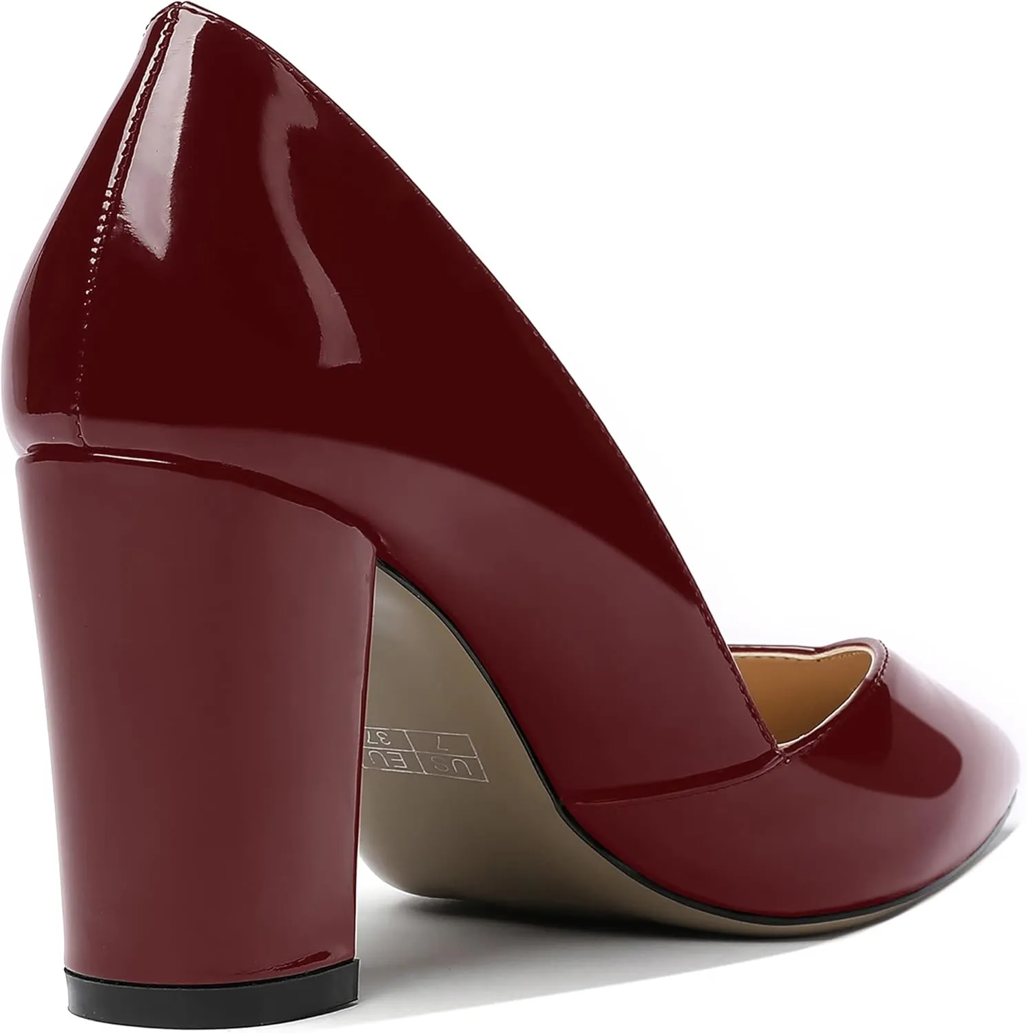 MODENCOCO Women's Pointed Toe Slip On Patent Cut Out Block High Heel Pumps Shoes 3.5 Inch
