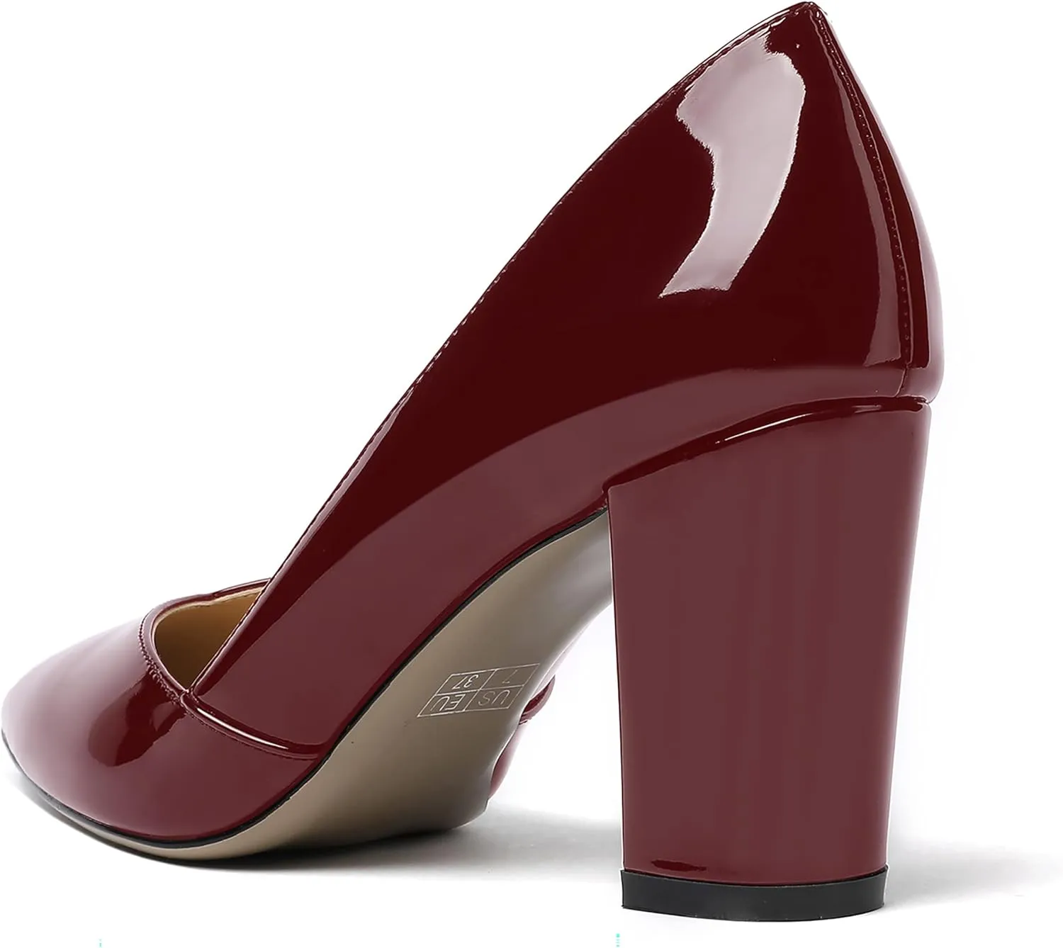 MODENCOCO Women's Pointed Toe Slip On Patent Cut Out Block High Heel Pumps Shoes 3.5 Inch