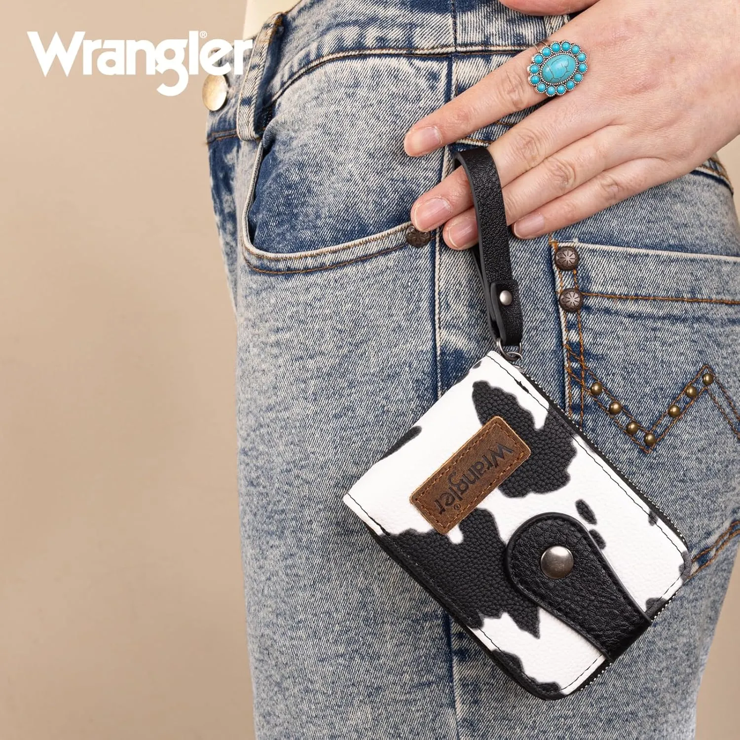 Montana West X Wrangler Cow Print Wallet Women Small Credit Card Holder with Rfid Blocking Zip Credit Card Case,Compact & Easy to Carry Gifts for Women