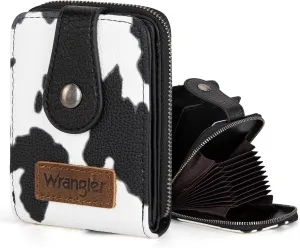 Montana West X Wrangler Cow Print Wallet Women Small Credit Card Holder with Rfid Blocking Zip Credit Card Case,Compact & Easy to Carry Gifts for Women