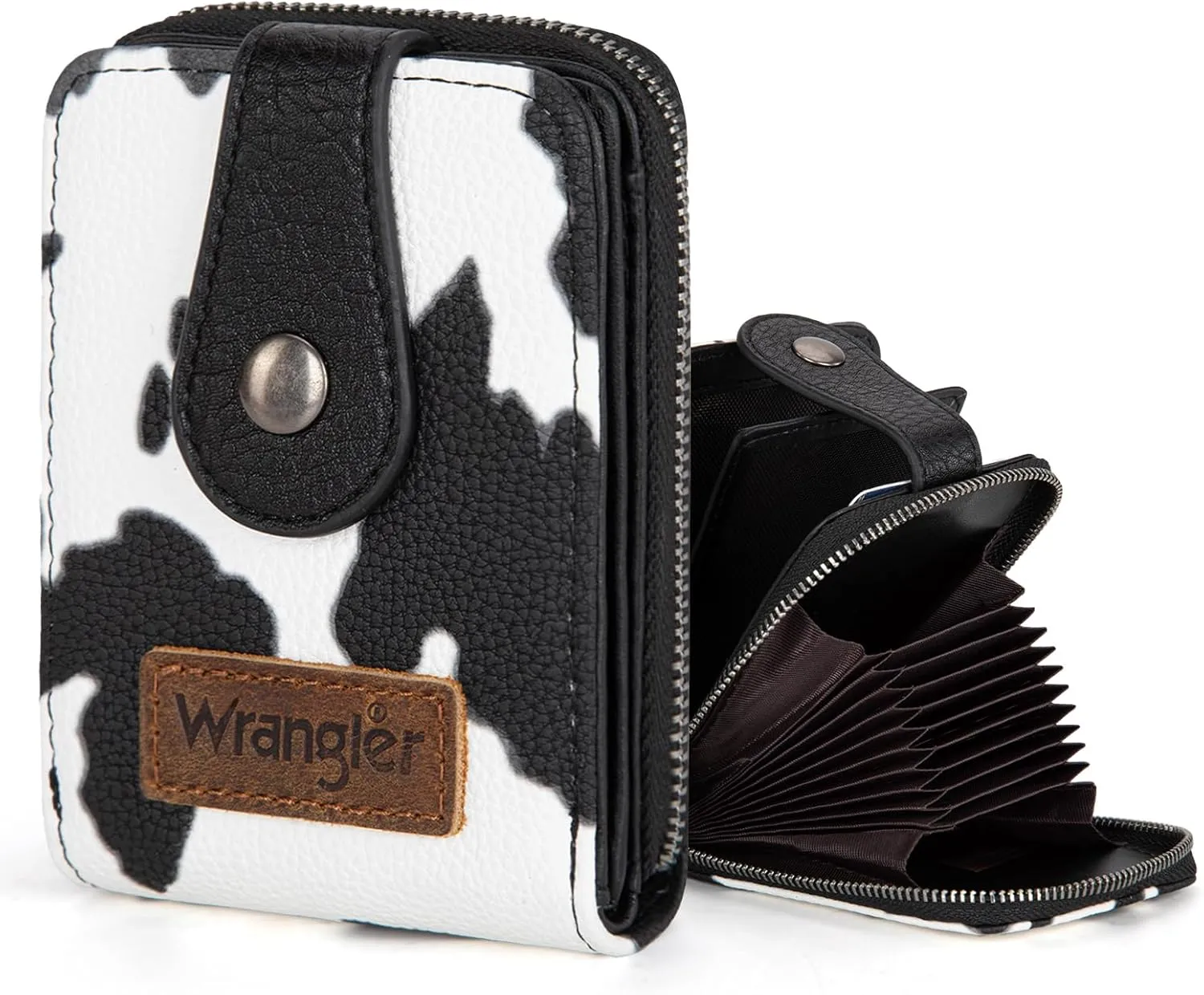 Montana West X Wrangler Cow Print Wallet Women Small Credit Card Holder with Rfid Blocking Zip Credit Card Case,Compact & Easy to Carry Gifts for Women