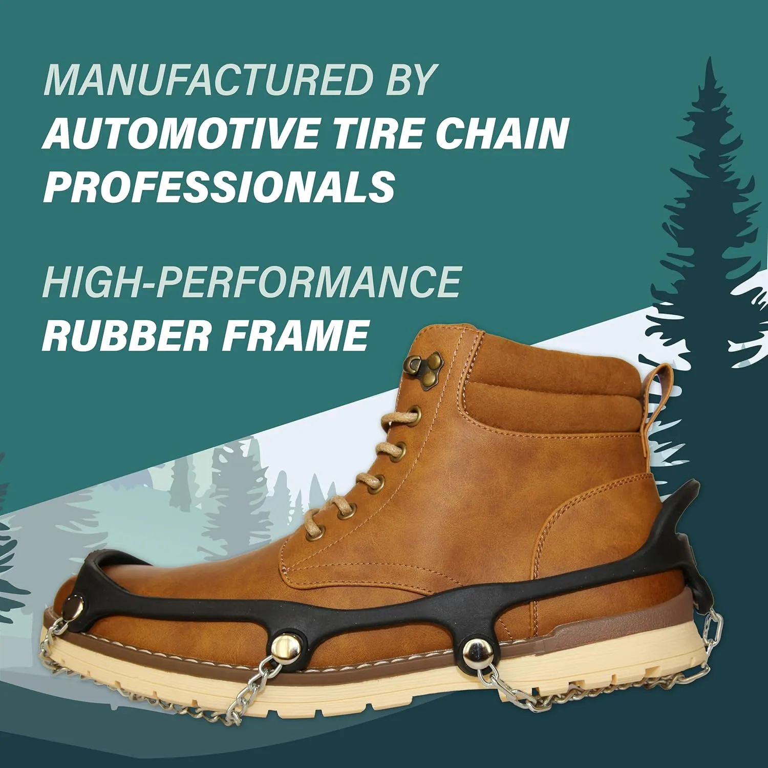 Mountain Goat Approved Shoe Chains - Snow & Ice Traction; Alt for Ice Cleats, Grips, Crampons, Grippers, Spikes; Anti-Slip for Shoes & Boots, Case Hardened Steel, Comfortable, Easy Slip-On (1 Pair)