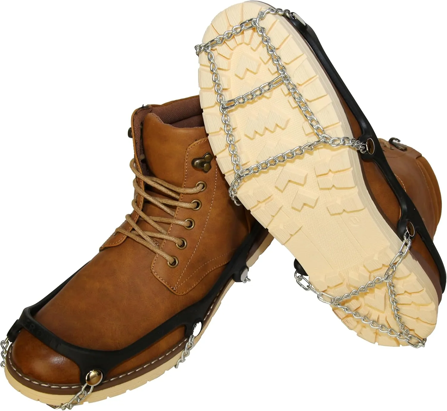 Mountain Goat Approved Shoe Chains - Snow & Ice Traction; Alt for Ice Cleats, Grips, Crampons, Grippers, Spikes; Anti-Slip for Shoes & Boots, Case Hardened Steel, Comfortable, Easy Slip-On (1 Pair)