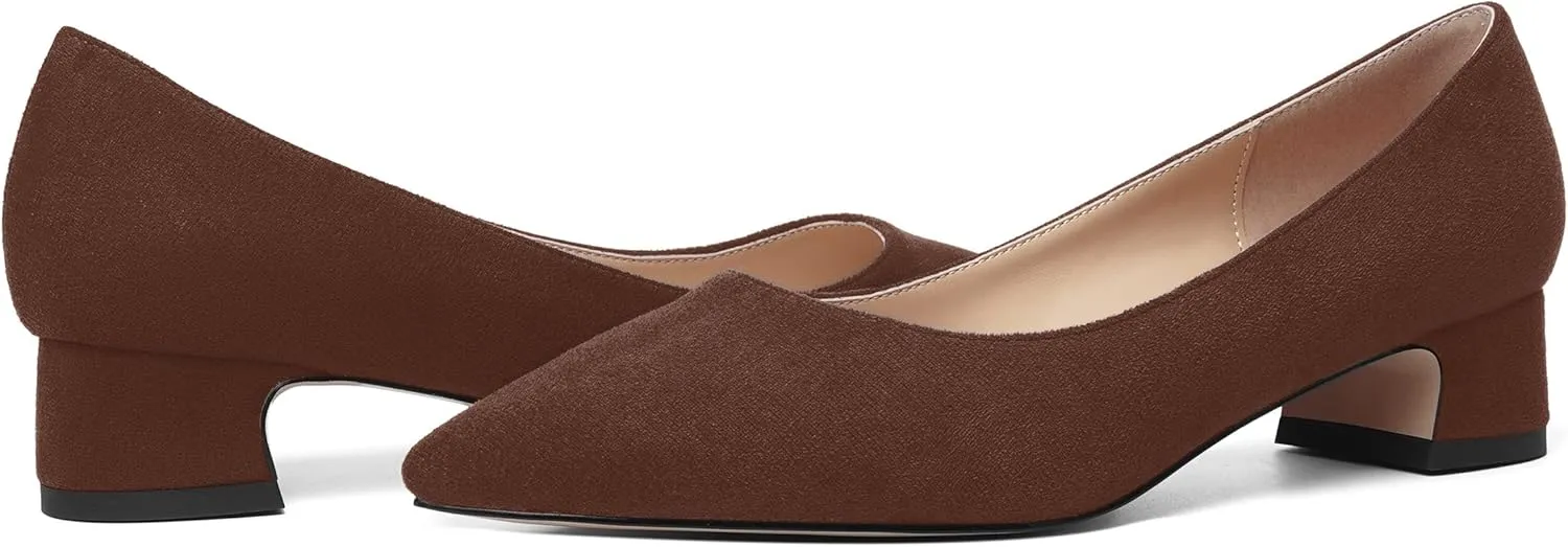 MOVINSTEPS Womens Dating Slip On Suede Dress Pointed Toe Chunky Low Heel Pumps Shoes 1.5 Inch
