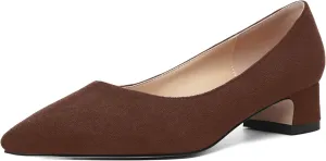 MOVINSTEPS Womens Dating Slip On Suede Dress Pointed Toe Chunky Low Heel Pumps Shoes 1.5 Inch