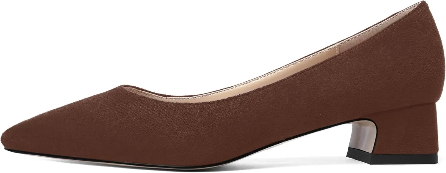 MOVINSTEPS Womens Dating Slip On Suede Dress Pointed Toe Chunky Low Heel Pumps Shoes 1.5 Inch