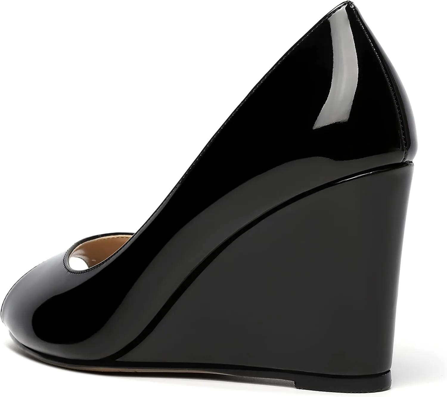 MOVINSTEPS Womens Slip On Work Patent Peep Toe Fashion Wedge High Heel Pumps Shoes 3.3 Inch