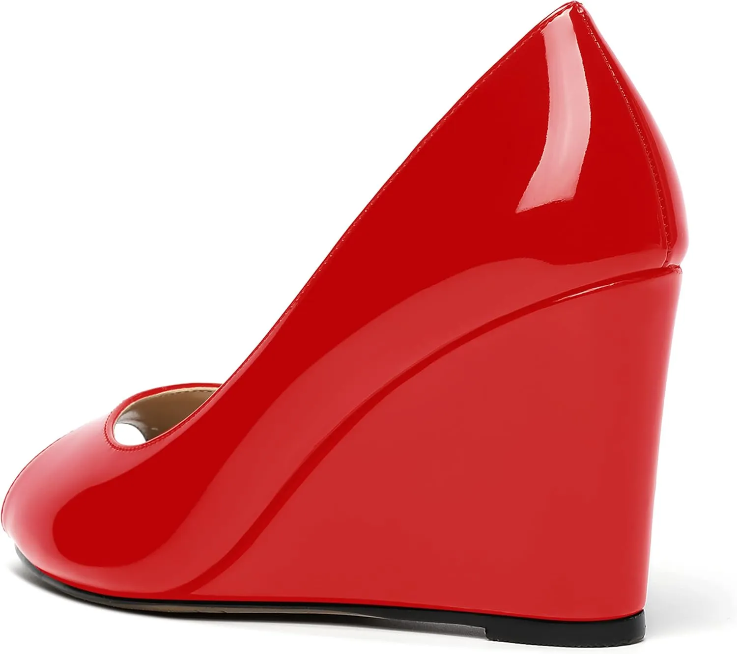 MOVINSTEPS Womens Slip On Work Patent Peep Toe Fashion Wedge High Heel Pumps Shoes 3.3 Inch