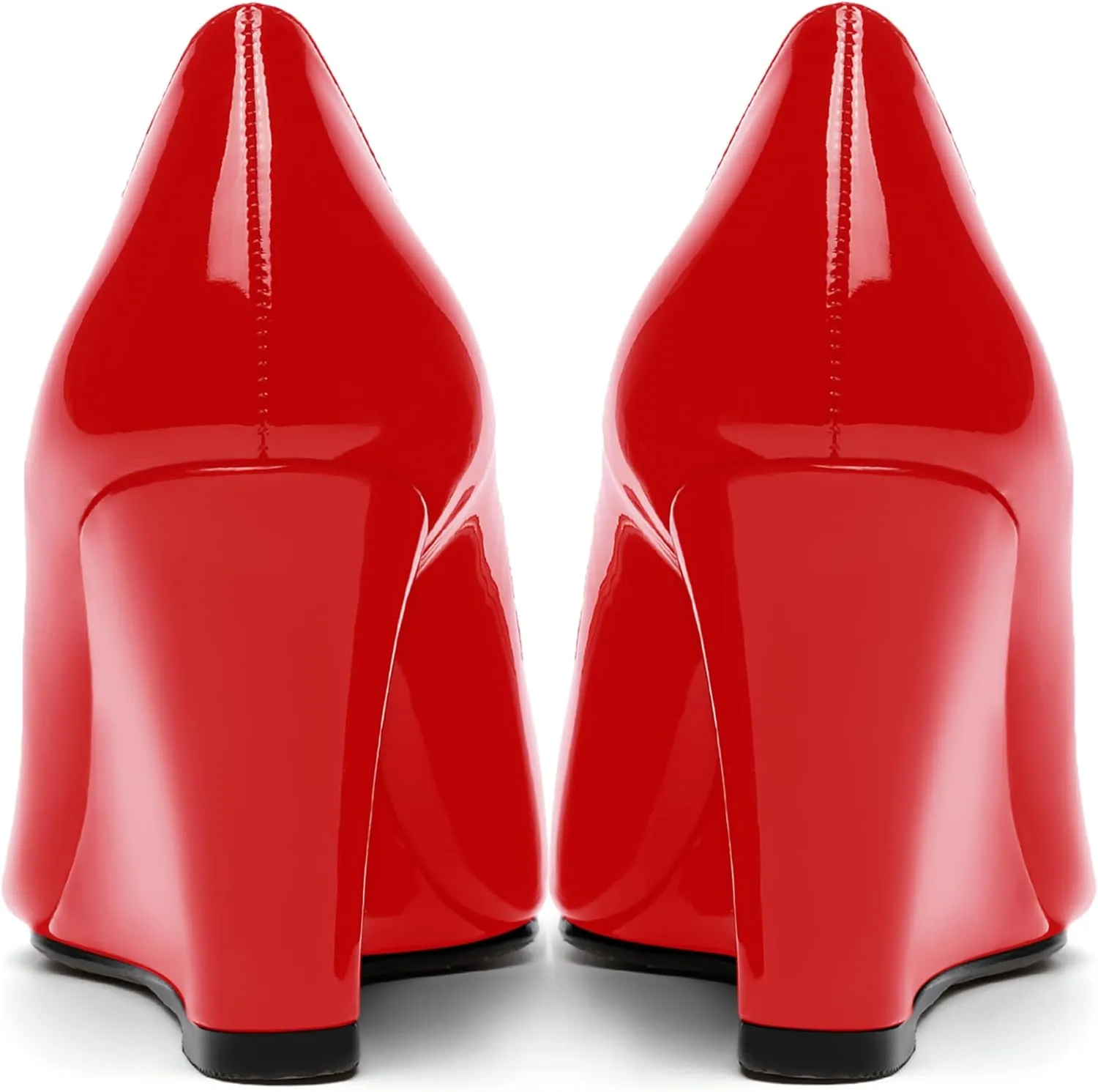 MOVINSTEPS Womens Slip On Work Patent Peep Toe Fashion Wedge High Heel Pumps Shoes 3.3 Inch