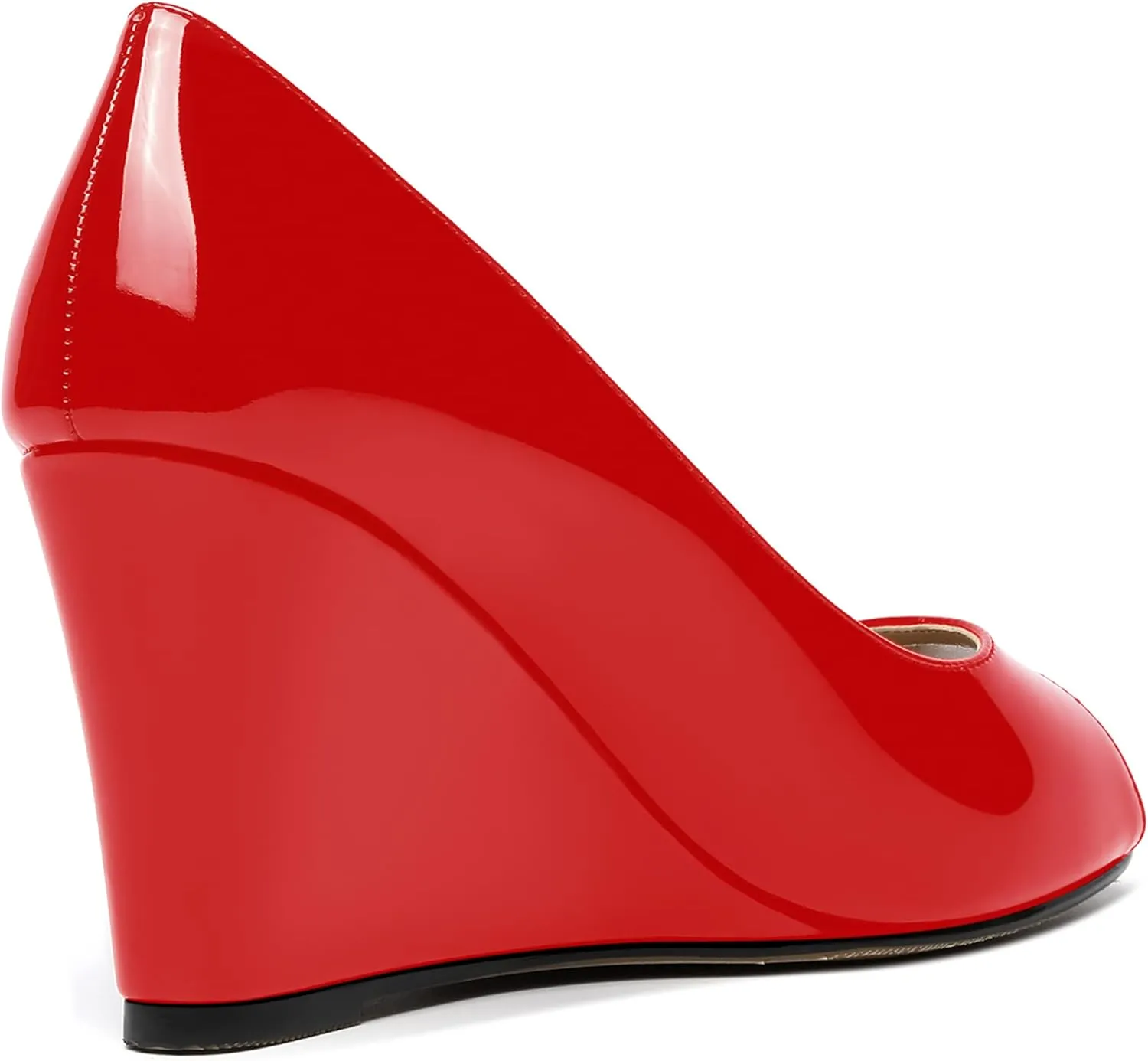 MOVINSTEPS Womens Slip On Work Patent Peep Toe Fashion Wedge High Heel Pumps Shoes 3.3 Inch