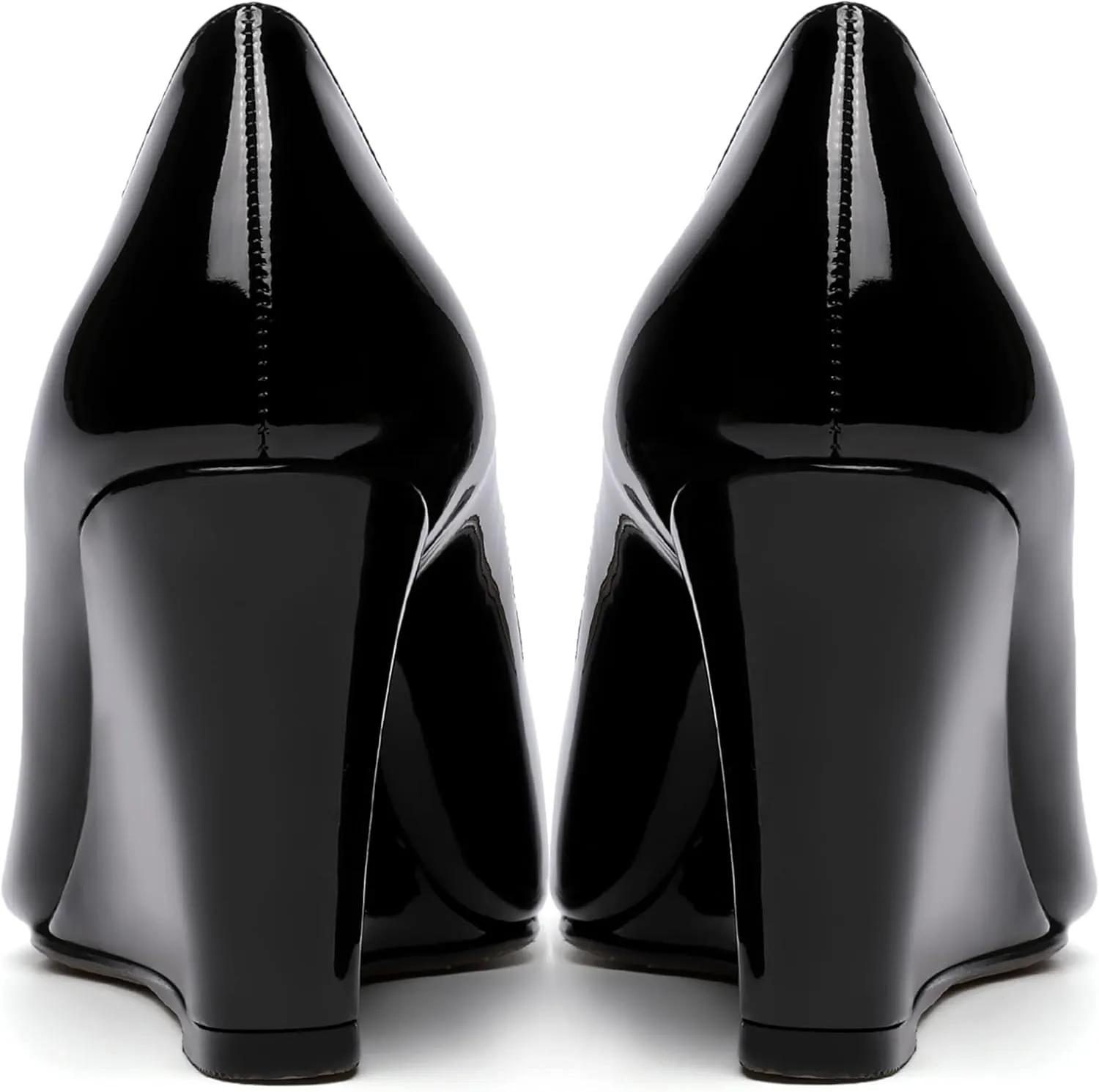 MOVINSTEPS Womens Slip On Work Patent Peep Toe Fashion Wedge High Heel Pumps Shoes 3.3 Inch
