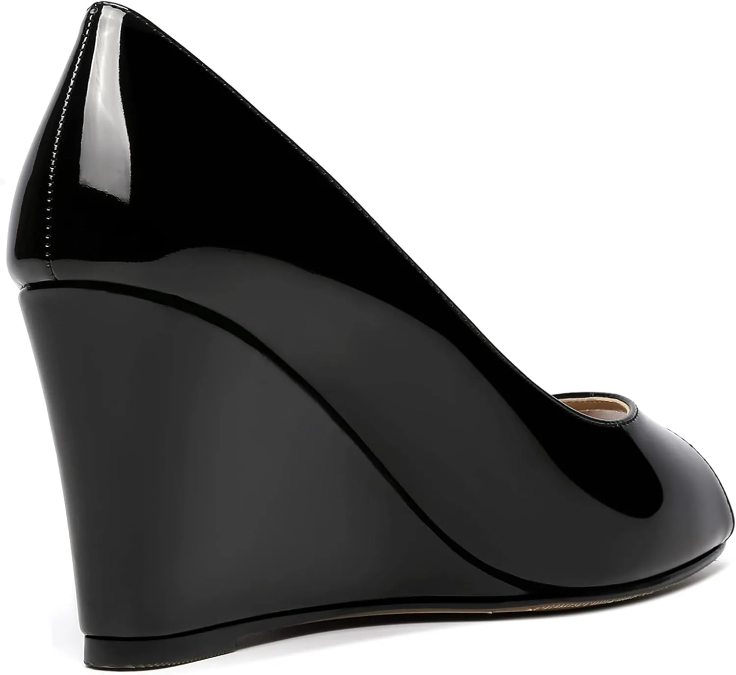 MOVINSTEPS Womens Slip On Work Patent Peep Toe Fashion Wedge High Heel Pumps Shoes 3.3 Inch