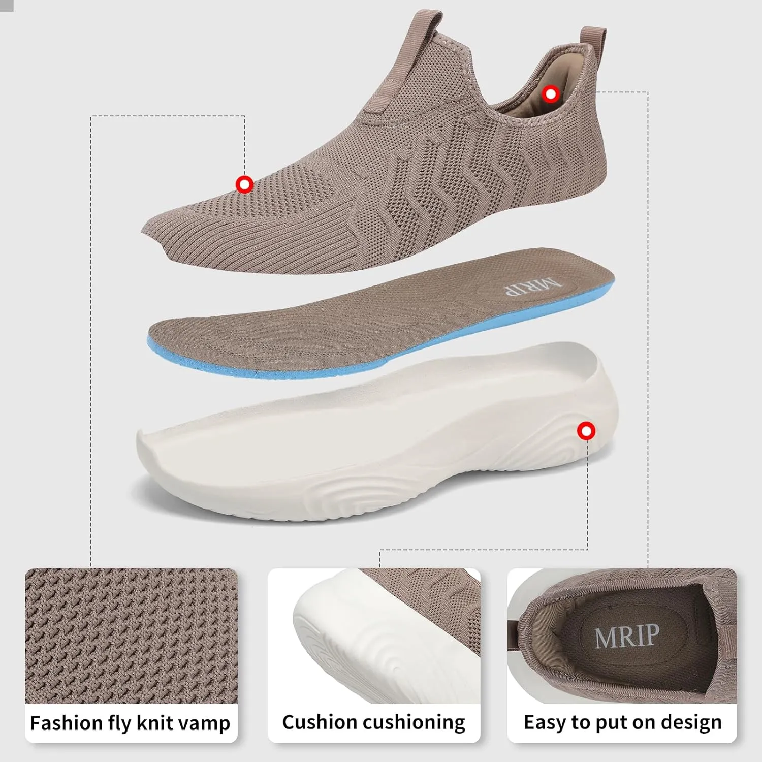 MRIP Mens Slip On Walking Shoes Lightweight Non Slip Gym Workout Running Shoes Mesh Breathable Cushion Fashion Tennis Athletic Casual Sneakers
