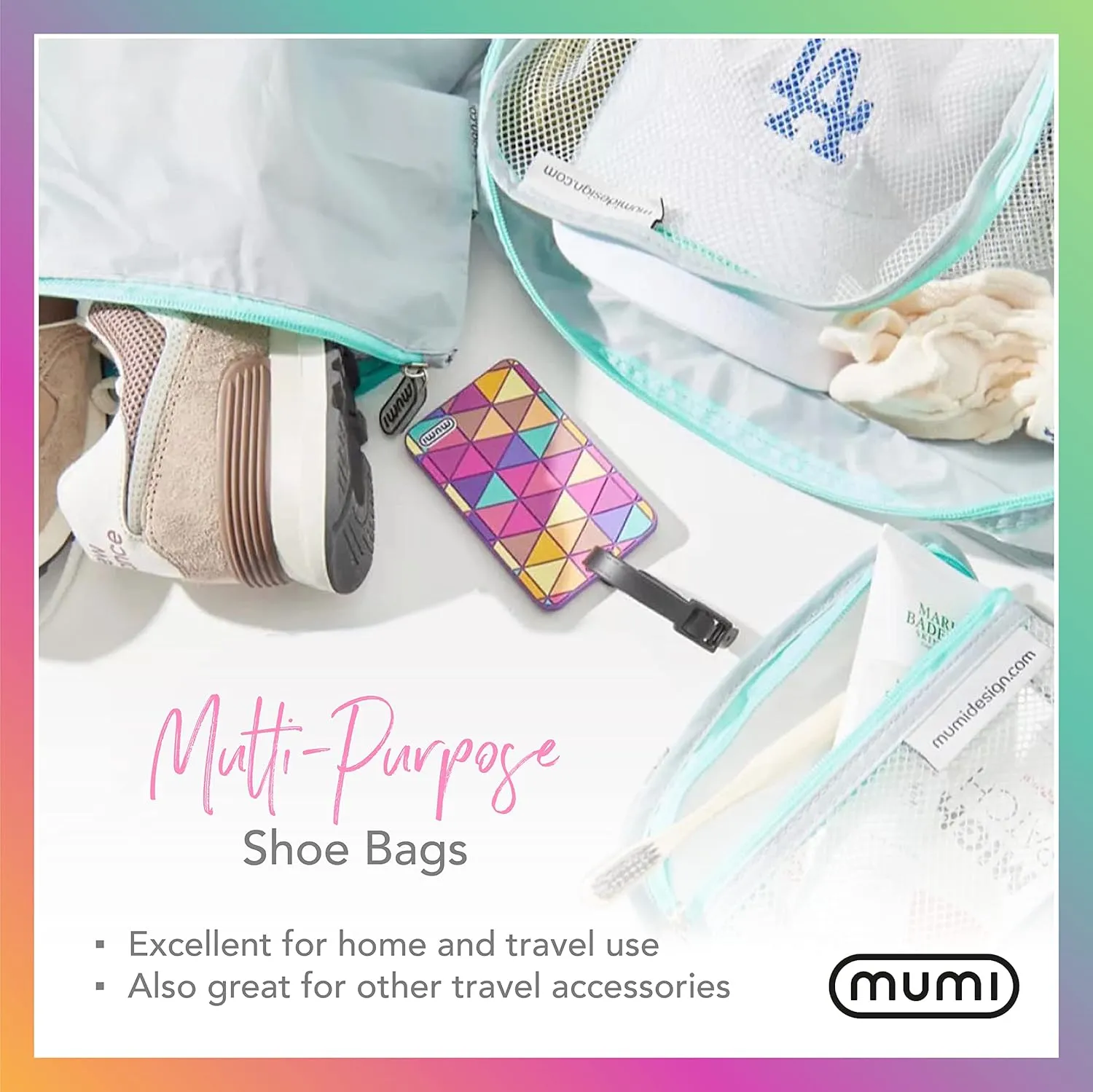 MUMI Travel Shoe Bags – Set of 2 Waterproof Shoe Bag for Travel, Gym & Packing | Lightweight Organizer for Shoes Storage & Closet | For Men & Women, Shoes Packing Bags for Luggage (Grey)