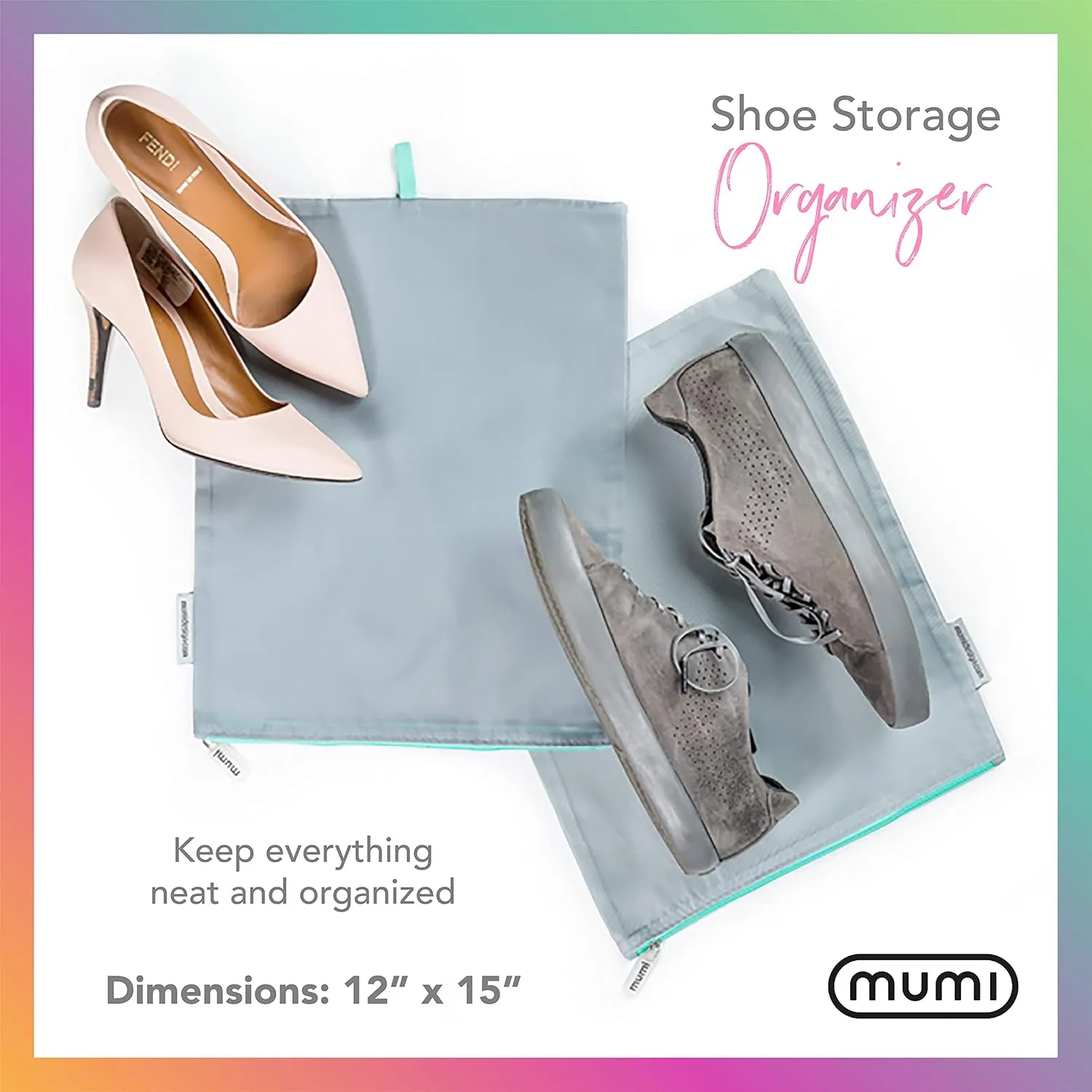 MUMI Travel Shoe Bags – Set of 2 Waterproof Shoe Bag for Travel, Gym & Packing | Lightweight Organizer for Shoes Storage & Closet | For Men & Women, Shoes Packing Bags for Luggage (Grey)