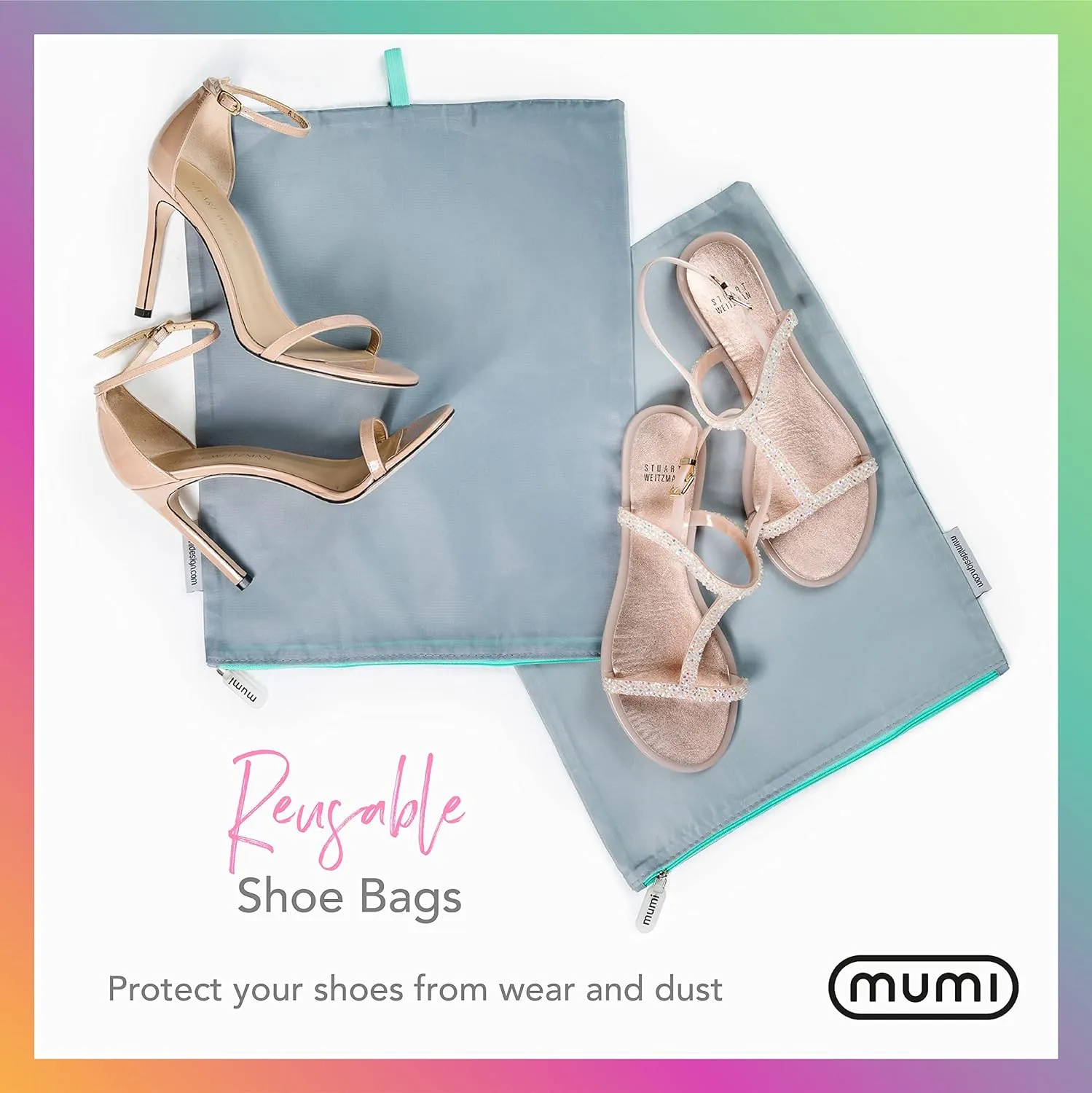 MUMI Travel Shoe Bags – Set of 2 Waterproof Shoe Bag for Travel, Gym & Packing | Lightweight Organizer for Shoes Storage & Closet | For Men & Women, Shoes Packing Bags for Luggage (Grey)