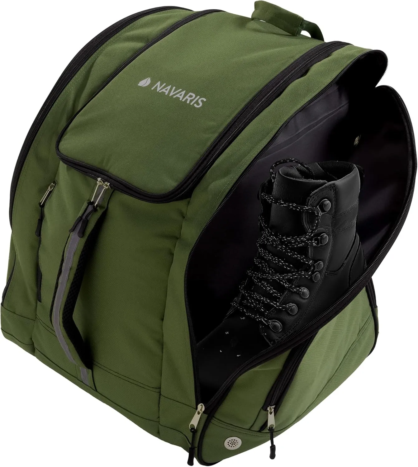 Navaris Ski Boot Bag - Padded Walking Boots Bag - Water-Resistant Polyester Welly Backpack with Pockets - Extra Storage For Hiking and Skiing Accessories - Fits Up To Size 11