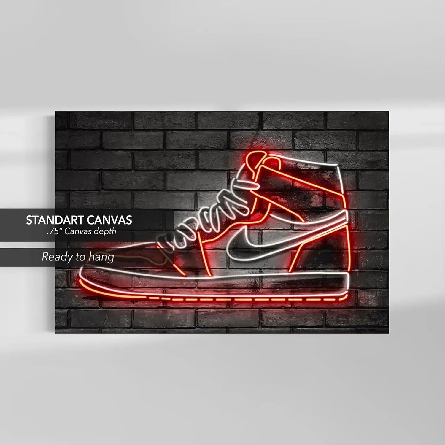Neon Air 1 Sneaker Canvas Wall Art | Red Light Glow Poster Print | Urban Streetwear Decor for Shoe Collectors & Sneakerheads