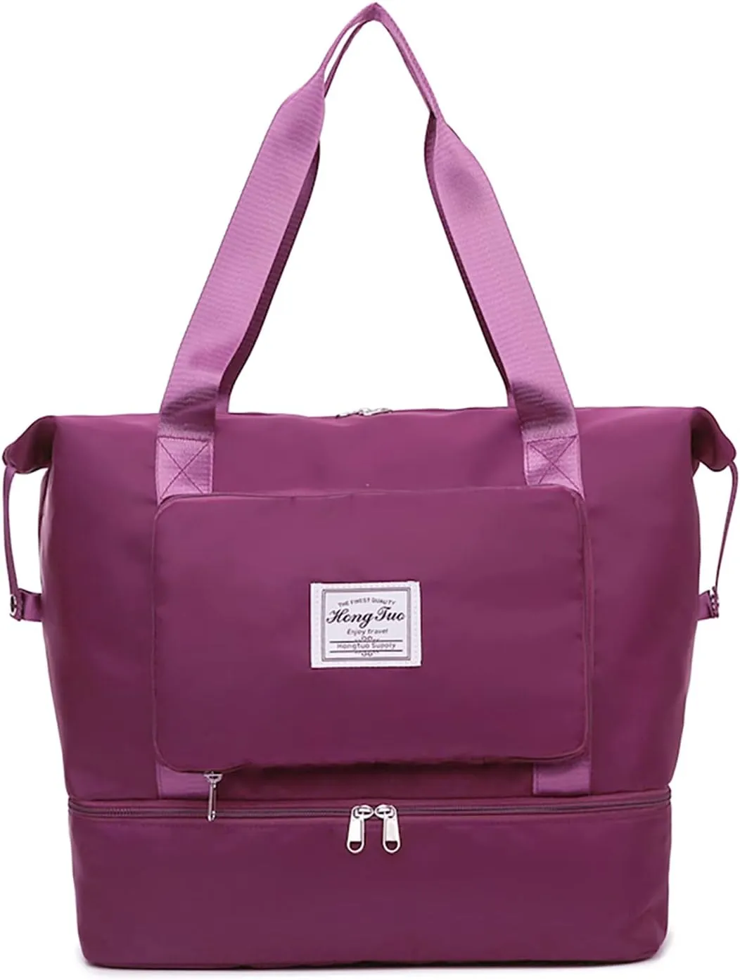 New Foldable Dry/Wet Separation Travel Duffel Bag with Shoe Compartment Large Capacity Folding Weekender Overnight Bag Lightweight Waterproof Gym Tote Bag (F-Fuchsia)